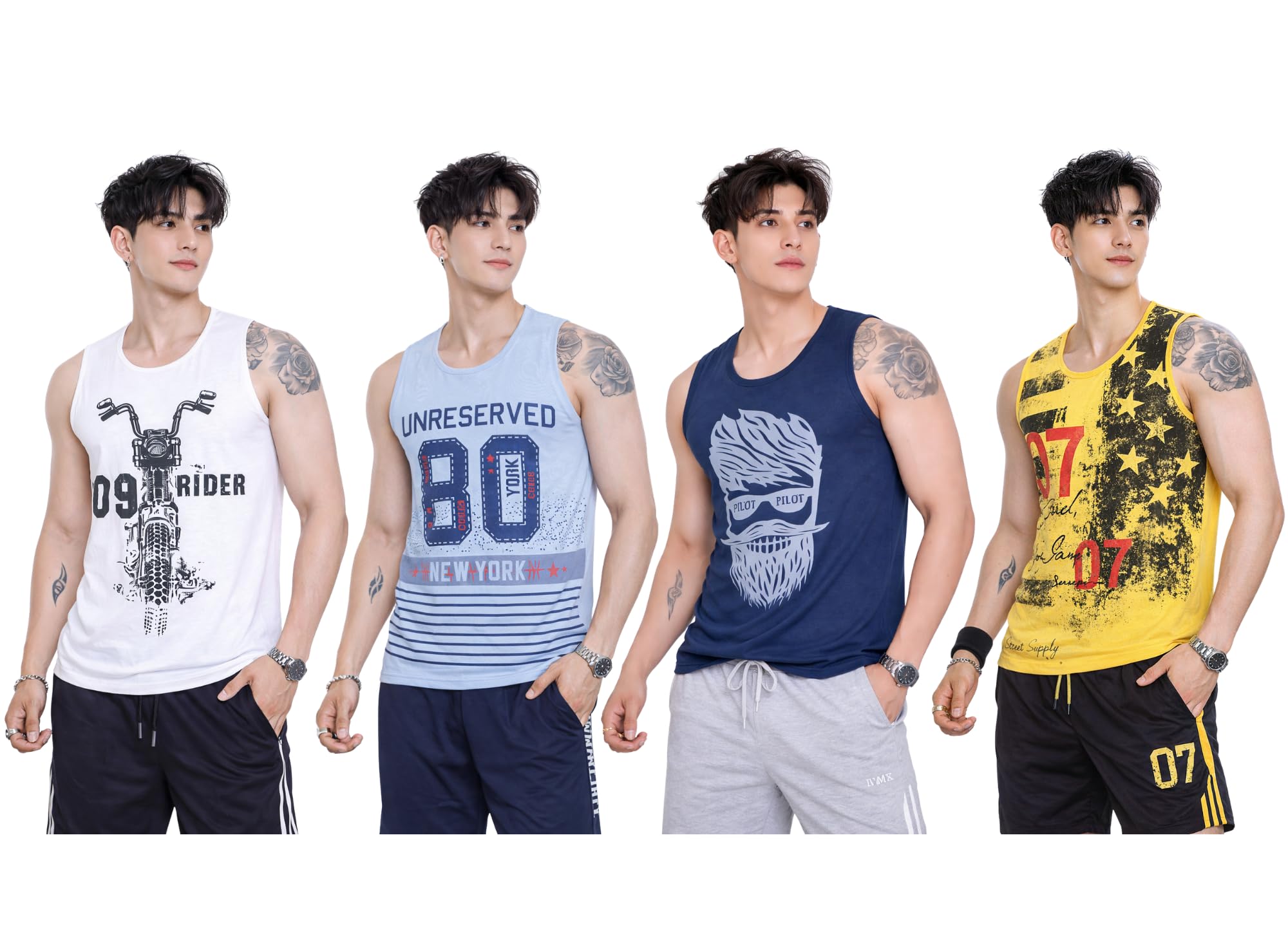 Men’s Printed Sleeveless Tank Top Combo Pack | Summer Wear Soft Cotton Casual Gym Vest for Men (Pack of 4)-image-44