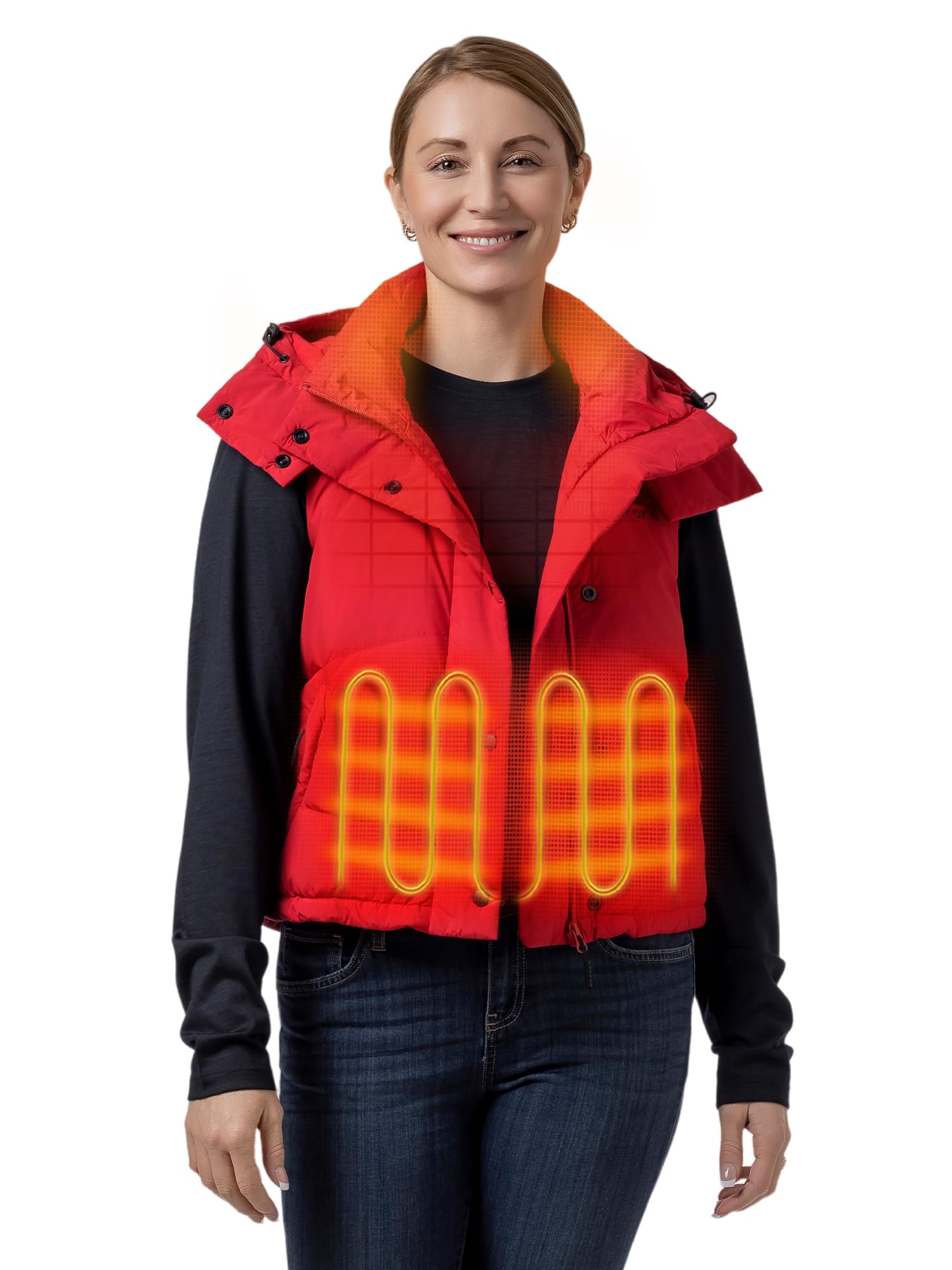 ORORO Women's Down Heated Cropped Vest with USB-C Rechargeable Battery, Lightweight Puffer Heating Vest