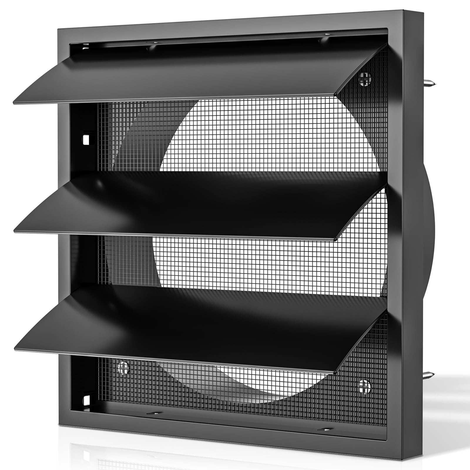 HG Power Lüftungsgitter Rechteckig 100mm, 140mm×140mm Quadratische Verschließbares Lüftungsschlitze mit Lamellen & Insektenschutz, für Garage Bad Küche Außenwände Trockner Dunstabzug, Schwarz