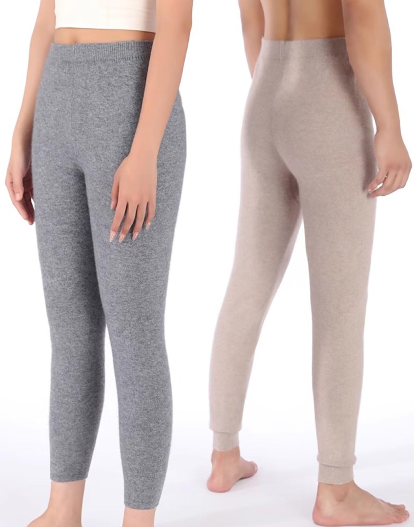 Uomo Donna Leggings Termici 100% Cashmere, Pantaloni di Biancheria Intima Strato di Base per l'autunno Inverno
