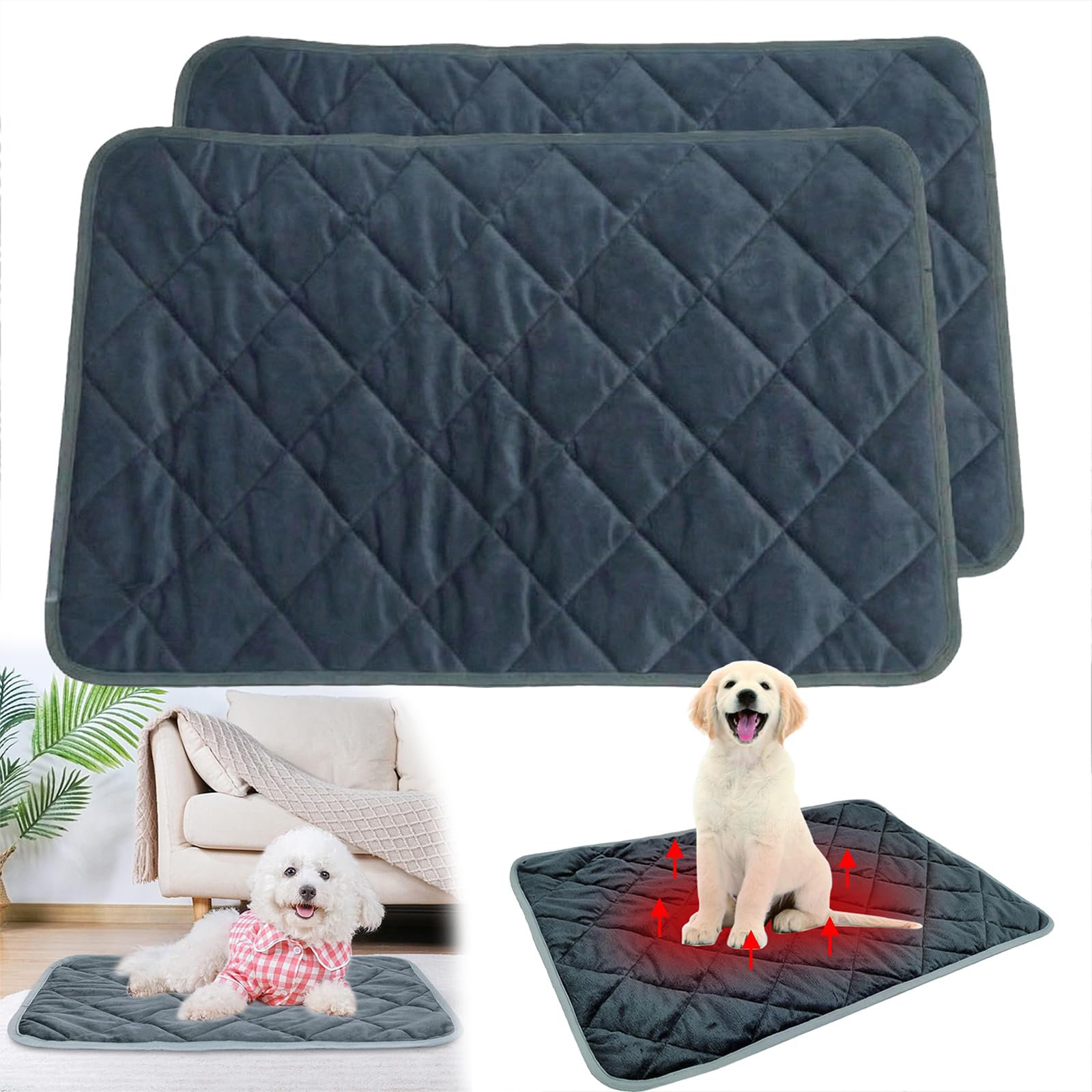 2 Pack Selbstwärmendes Katzendecke, Selbstheizende Decke für Katzen Und Hunde, Ohne Strom, Rutschfestes, Kleines Thermo Haustierkissen für Den Innenbereich.Blue,L
