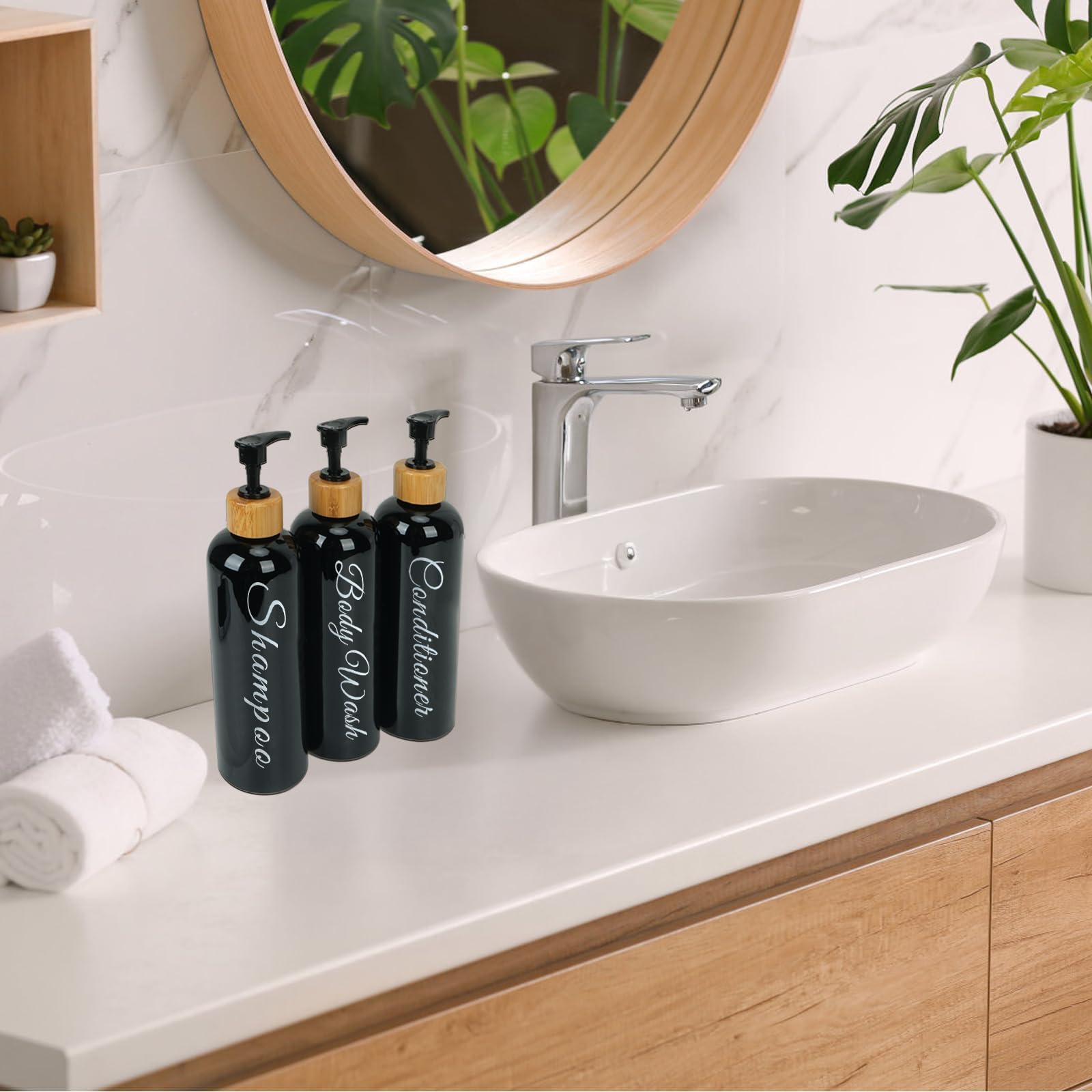 Luabue Shampoo and Conditioner Dispenser, 500ml Refillable Shampoo Dispensers Shampoo Bottles Black Shower Gel Dispenser - Image 3
