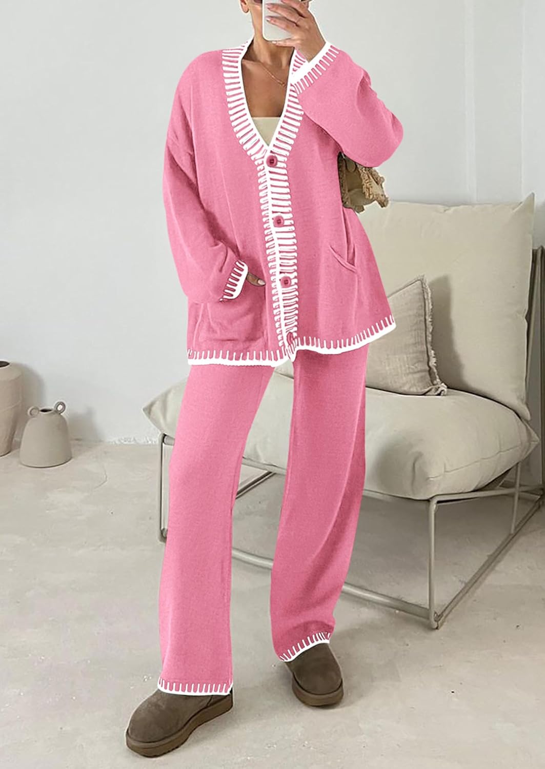 PRETTYGARDEN Lounge Sets for Women Fall 2026 Loungewear 2 Piece Outfits Cardigan Sweaters Track Suit Matching Winter Clothing - Image 4