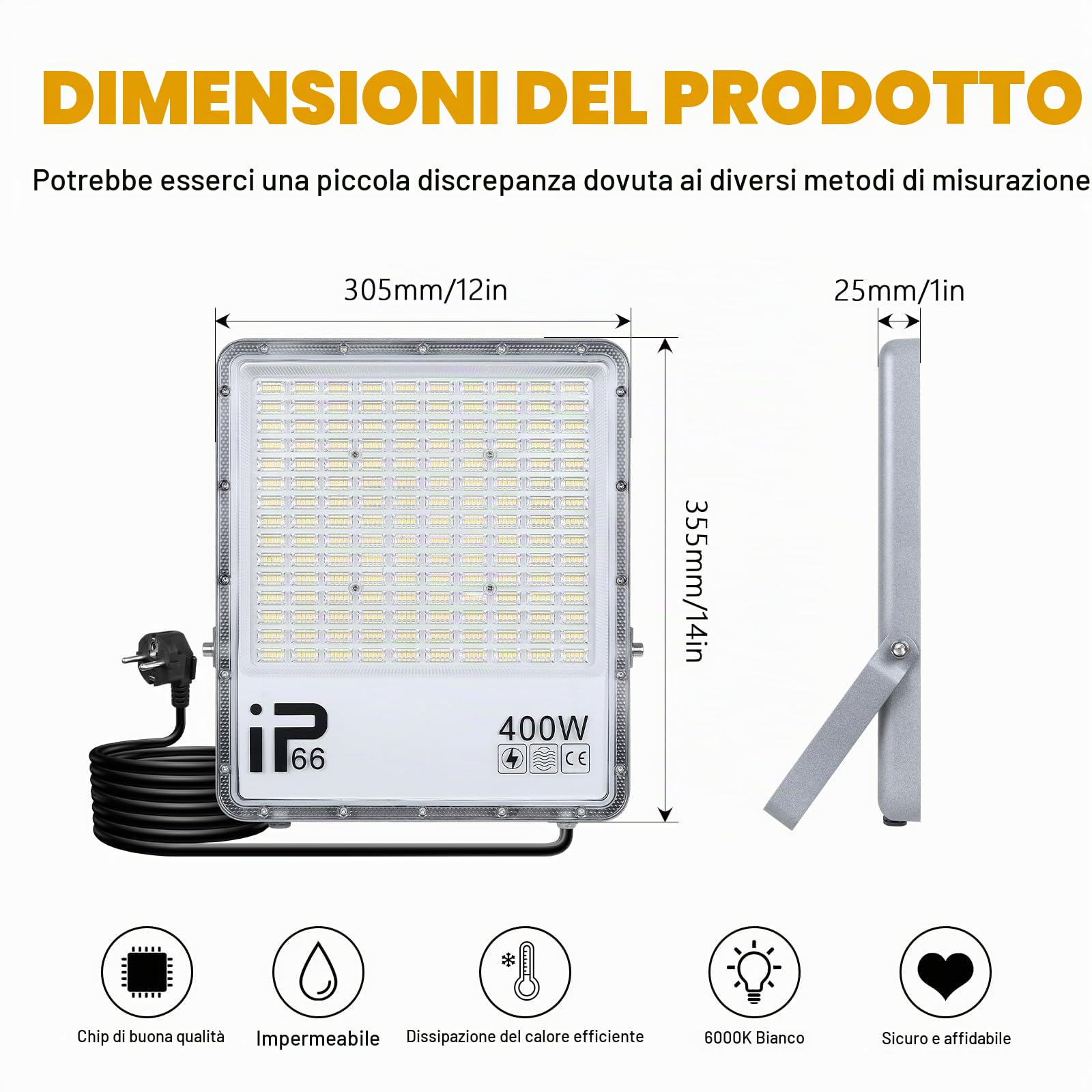 Willpower Proiettori a LED per esterni, 400 W, 40000 lm, luci di sicurezza a LED, 6000 K, bianco freddo, impermeabilità IP66, per giardino, garage, cortile, prato, cortile, patio, officina