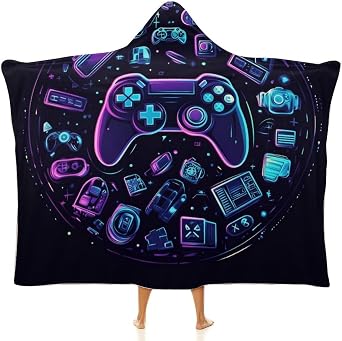Gamer Gifts For Boys/Men/Teens, Best Game Room Decor Gifts, Soft Flannel Gamer Wearable Hooded Blanket For Kids