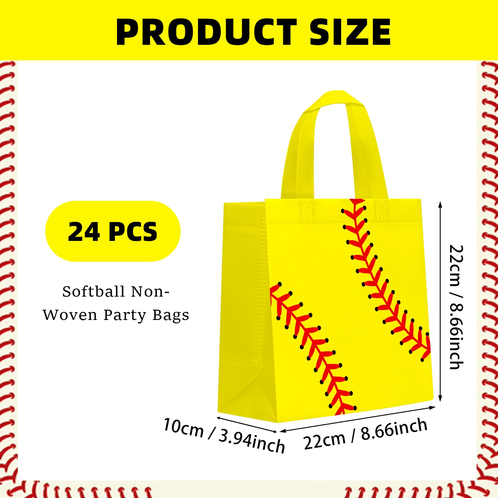 24 PCS Softball Gift Bags Sports Party Favor with Handles Reusable Softball Goodie Snack Favor Bag Non Woven Party Favor Bags for Sports Birthday Supplies