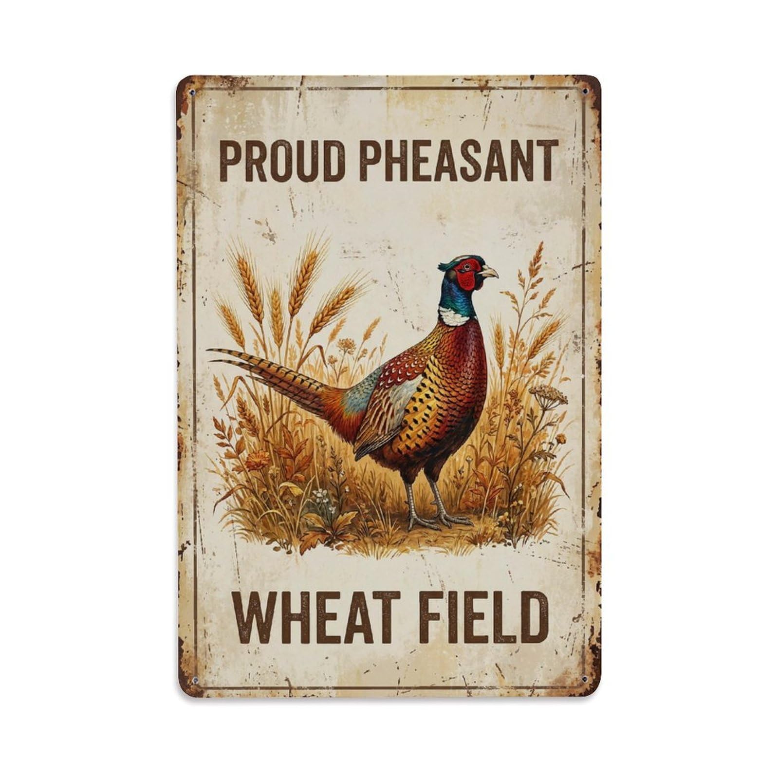 Proud Pheasant Wheat Field Harvest Metal Tin Sign