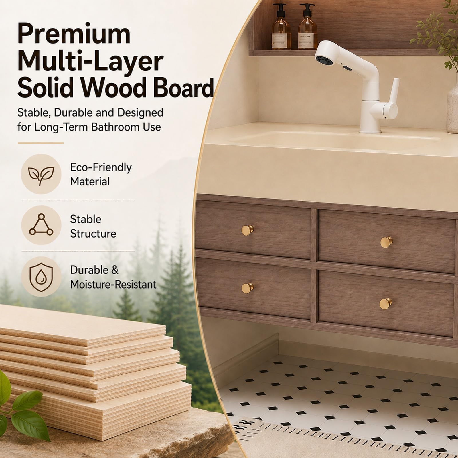 Mobile Bagno con Lavabo, Mobile Bagno Sospeso con Specchio Contenitore, Doppio Lavabo, Rubinetti Regolabili, Cassetti per Bagno Casa e Suite