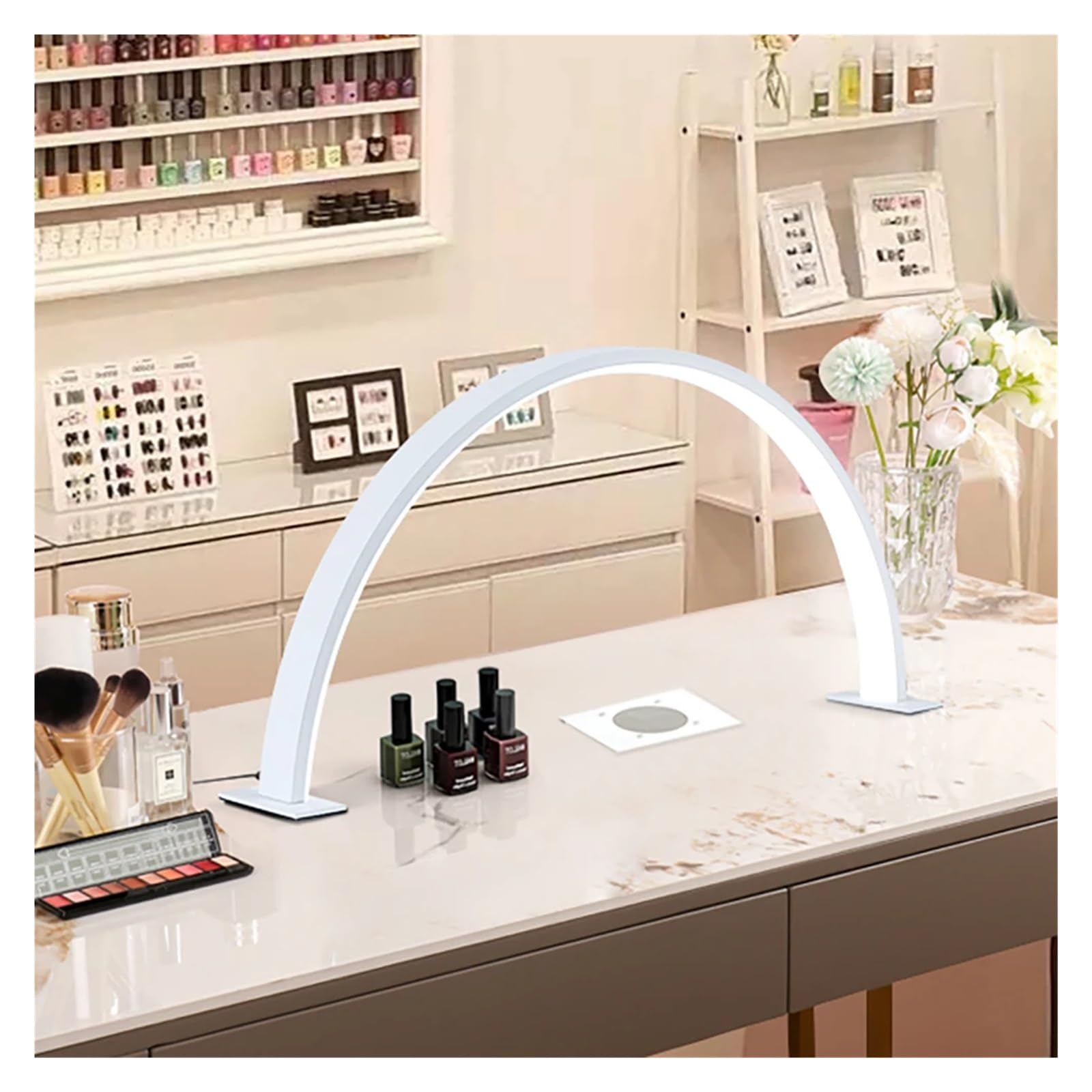 Nageltischlampe, schattenloses Fülllicht, Nagelbeleuchtungslampe, Desktop-Schönheitstischlampe, halbmondförmige Schönheitslampe(White)