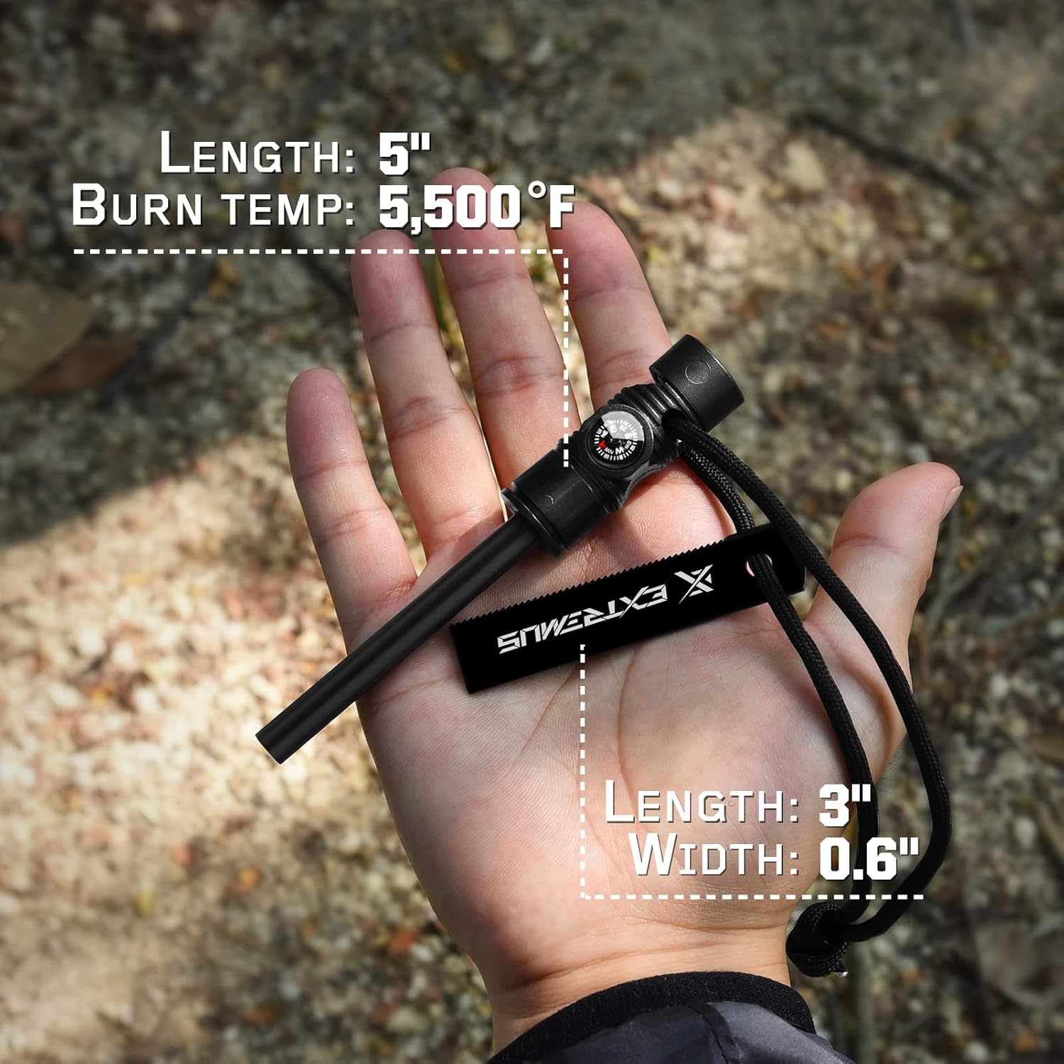 Extremus 6-in-1 Magnesium Fire Starter with Striker, High Temp Magnesium Rod, 2 Pack Set, Black : Health & Household