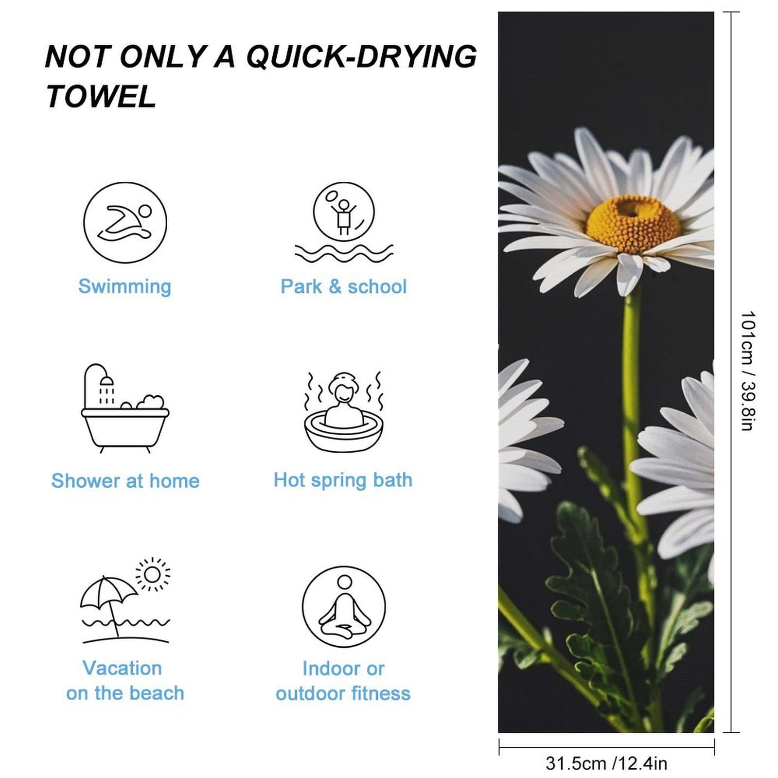 FHESDCW Daisy Towel Quick Dry Ice Towels for Hot Weather Breathable Camping Towels Sweat Super Absorbent Bathroom Towel for Gym Yoga Pilates Exercise