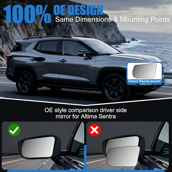 Driver Side Mirror Glass Replacement Compatible with 2013-2018 Nissan Altima Sedan Heated Convex Left Side View Mirror with Backing Plate & Install Tool