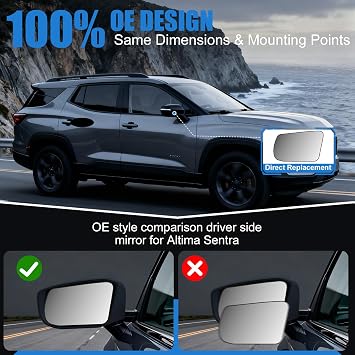 Driver Side Mirror Glass Replacement Compatible with 2013-2018 Nissan Altima Sedan Heated Convex Left Side View Mirror with Backing Plate & Install Tool
