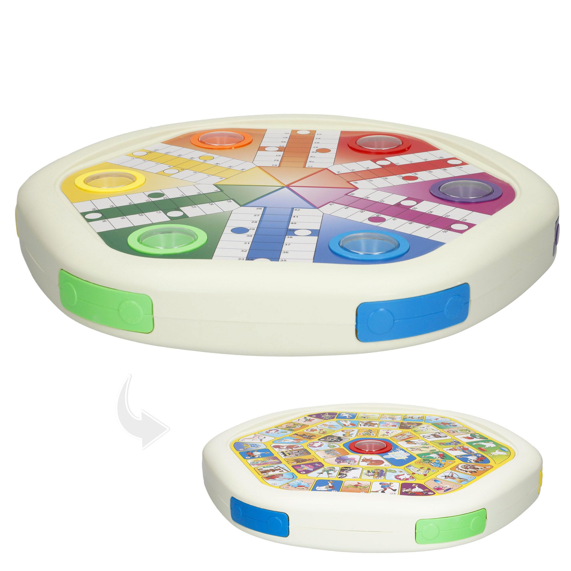COLORBABY Juego parchís y oca automático, 2 en 1, Dados automáticos, 2-6 Jugadores, Juguetes clásicos, Juegos de Mesa, +4 años (47948)