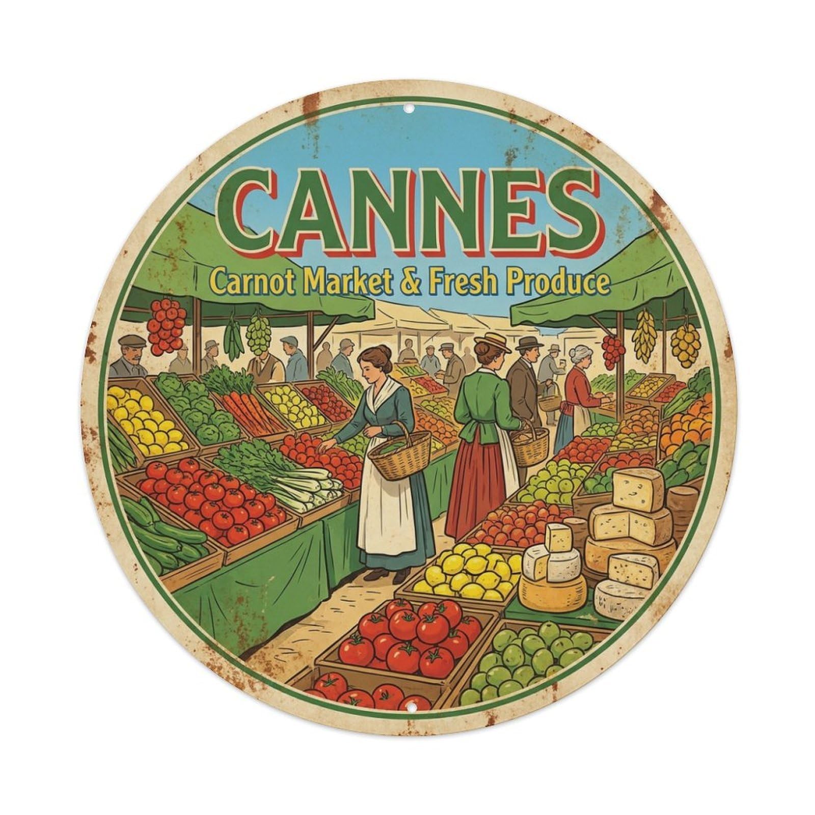 Cannes France Travel Forville Market Fresh Produce Metal Tin Sign