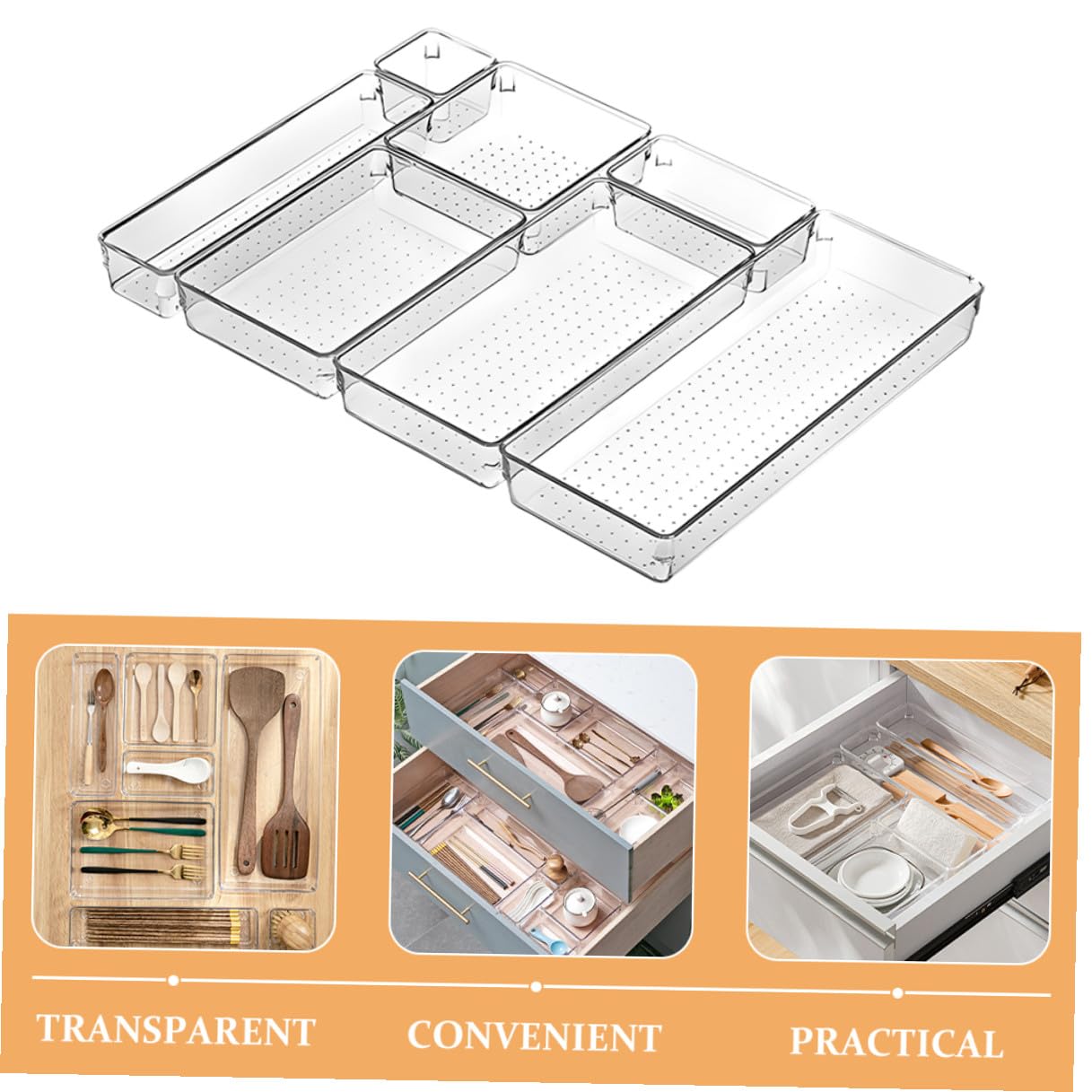 Sewroro Cajas de Almacenamiento Transparentes Bandejas Organizadoras para Maquillaje Joyas y Utensilios de Cocina para Baño y Escritorio