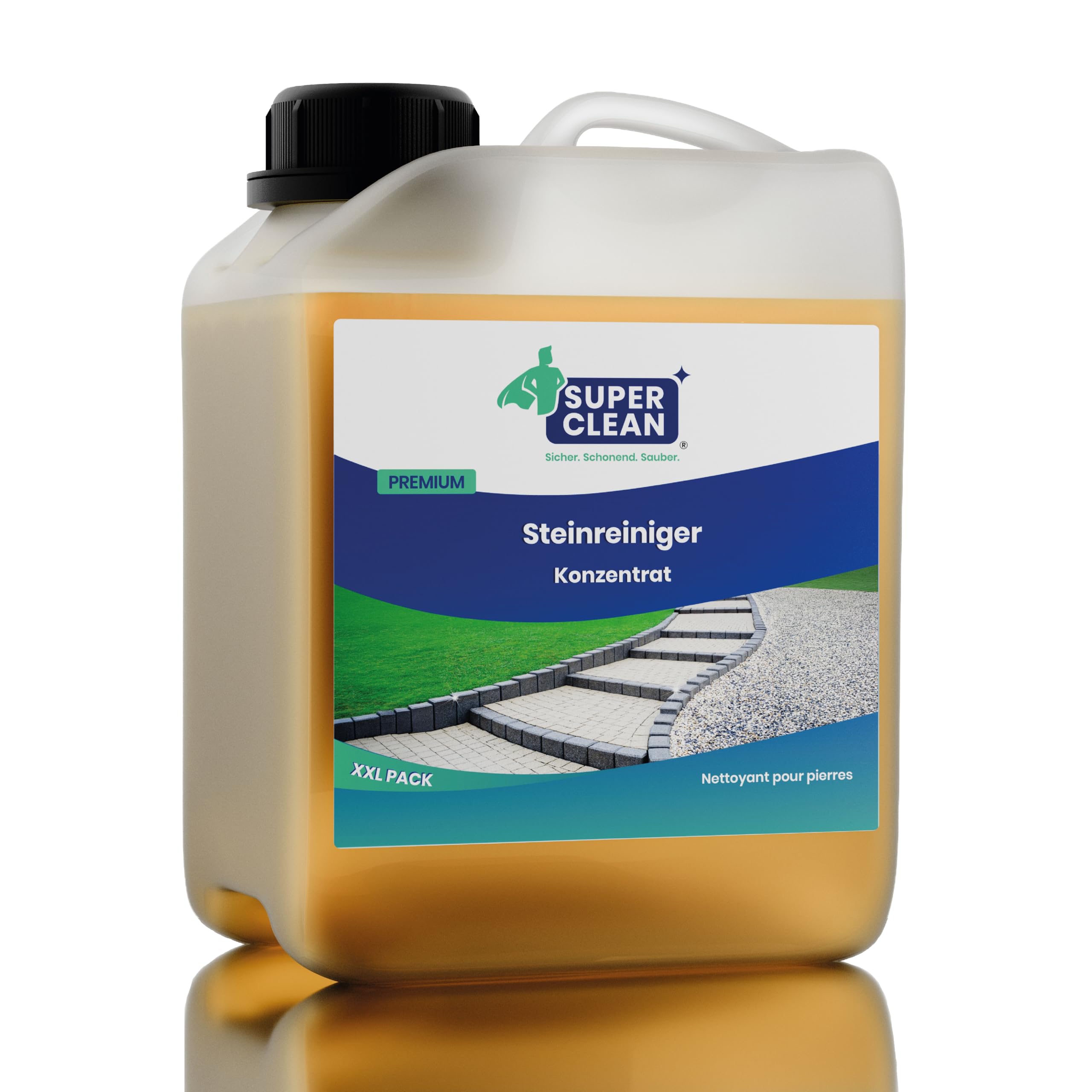 SUPER CLEAN Limpiador de piedra concentrado de 10 L – para terraza, pavimento, hormigón, piedra natural y losas de aceras, limpiador exterior contra suelos verdes, suciedad y depósitos, hasta 1000 m²
