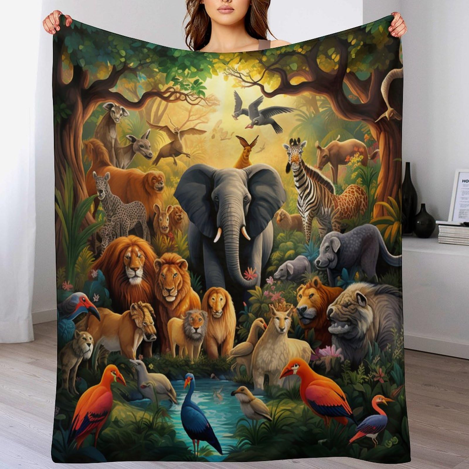Couverture animaux de la jungle plaid chaud flannel housse de chaise décorative