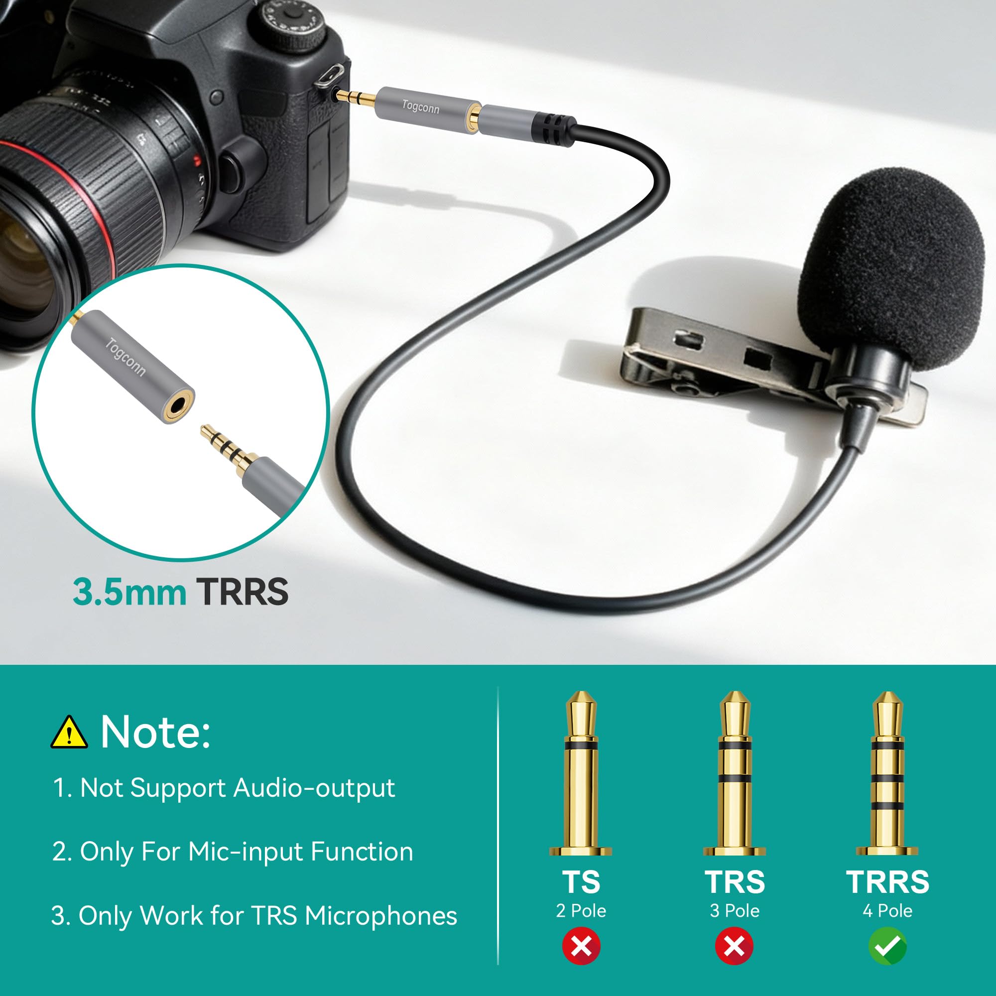 Adattatore TRRS a TRS da 3,5 mm, confezione da 4 pezzi, 1/8" 3,5 mm TRRS a 4 poli femmina a 3 poli TRS maschio per microfono audio jack convertitore connettore per cuffie telefono microfono 4 poli a 3