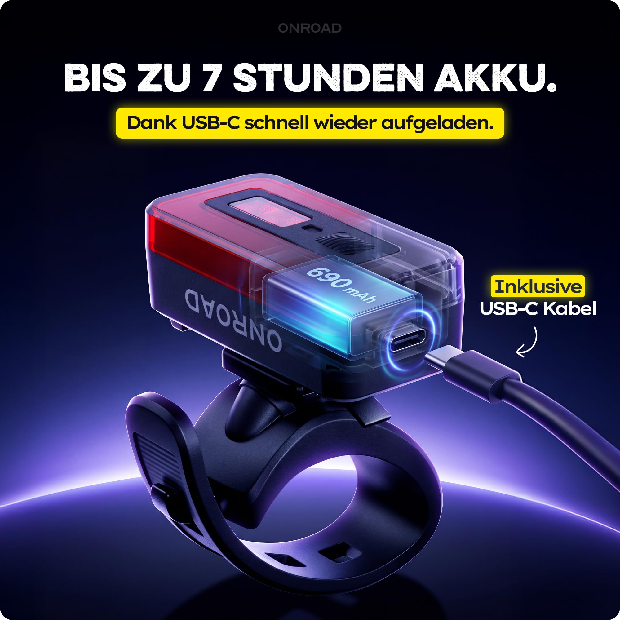 LED Fahrrad Rücklicht XENOX mit Bremslicht & Notbremsfunktion - Rücklicht Fahrrad 650m Sichtweite und 270° Seiten-Sichtbarkeit für Kreuzungen, USB-C Akku hinten, werkzeugfreie Montage