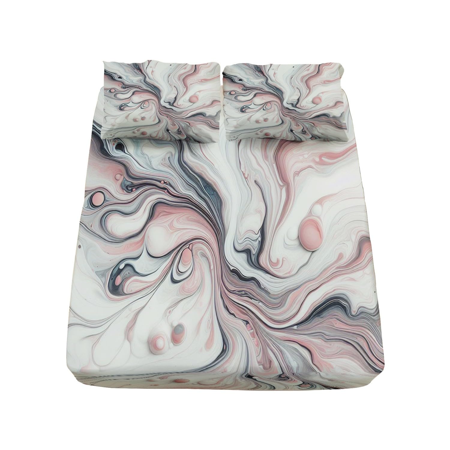 Fitted Sheet Double, Abstract Marble Fitted Sheet Deep Pocket 12 inch, Easy Care Soft Brushed Microfibre Fabric - White Fluid Shrinkage and Fade Resistant - Bottom Sheet