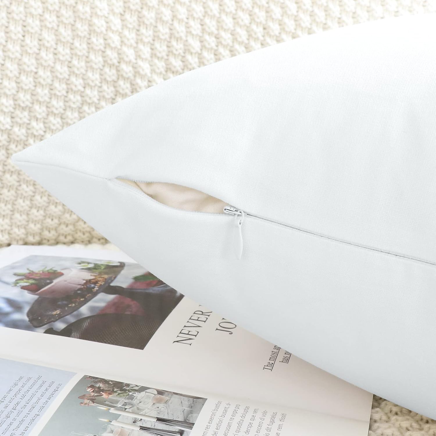 Faylapa Pack of 4 Cotton Canvas Throw Pillow Covers, DIY Solid Color Throw Pillow Cases Pillowcovers for Couch Sofa Living Room Decoration Car Office Sofa (Case ONLY) (Off White, 50*50cm(20''×20''))