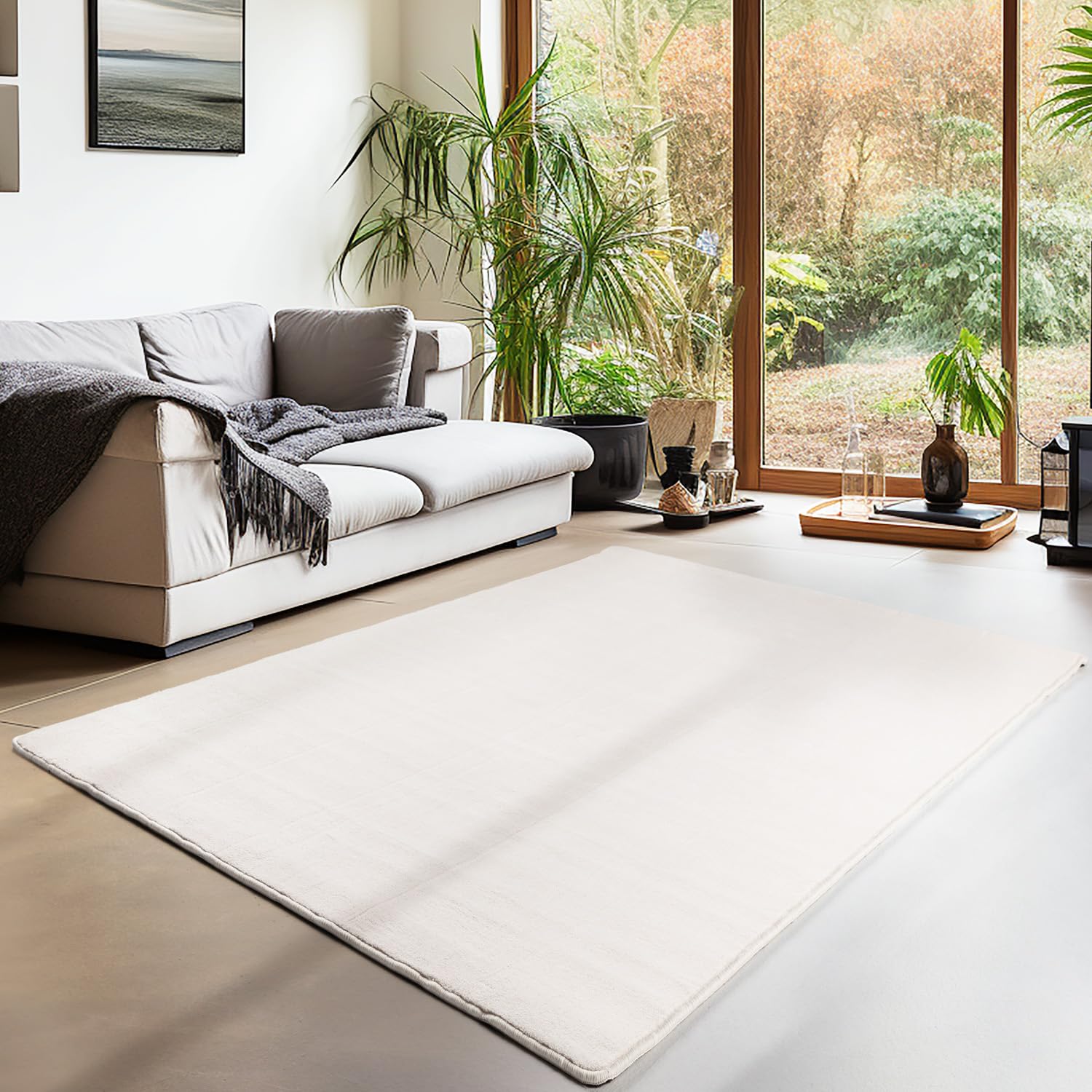 Teppium Tappeto per Soggiorno 200x300 (200x290 cm) Crema Lavabile, Pelo Corto, Moderno Design Monocromatico - Tappeto Lavabile Antiscivolo Extra Morbido e Fluffy per Cucina, Camera da Letto