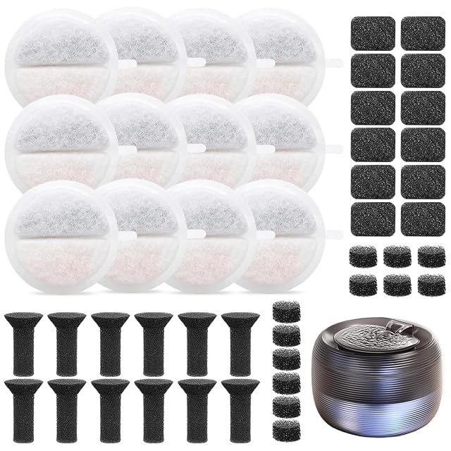 WEFHEF 12PCS Filtro Fuente para Gatos, Filtro para Fuente de Agua para Gatos con 36 Esponjas de filtración
