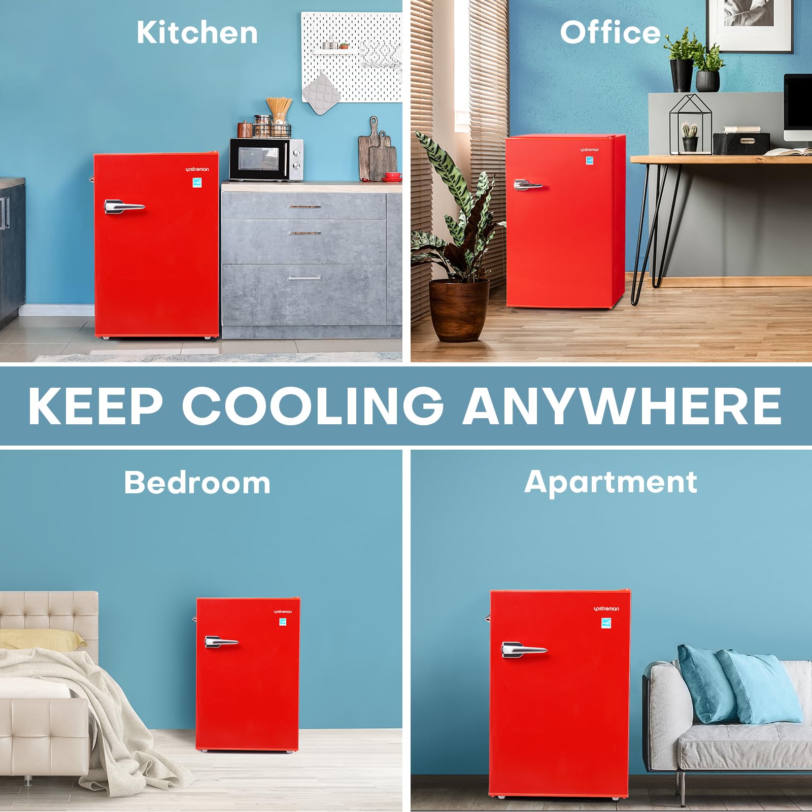 Upstreman 4.5 Cu.Ft Mini Fridge, Single Door Compact Refrigerator, Adjustable Thermostat, Low Noise, Energy-Efficient, Small Refrigerator For Bedroom, Office, Dorm, Red on Fridge.com - View 6