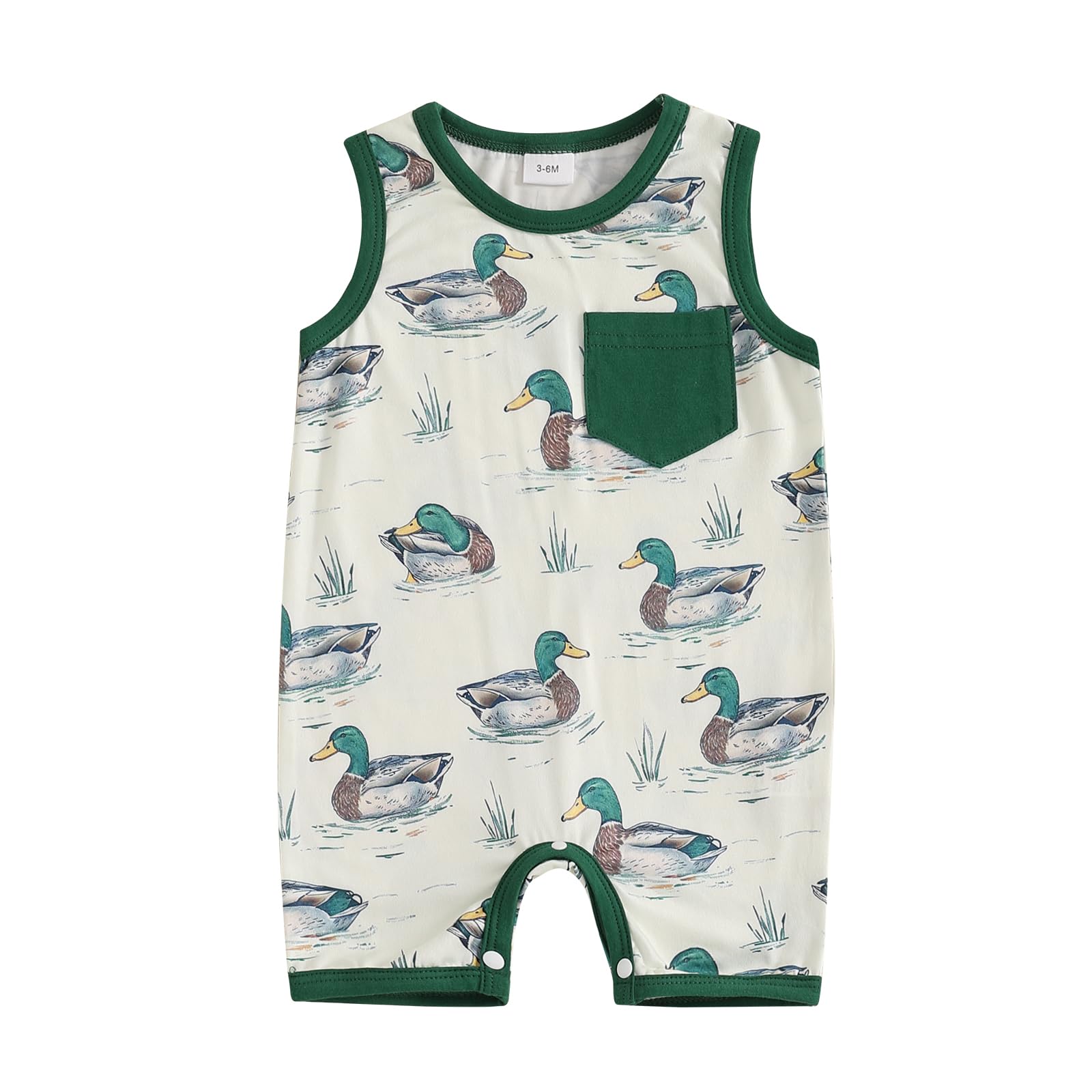 Newborn Baby Boy Summer Romper Mallard Duck Onesie Sleeveless Jumpsuit Overall Shorts Infant One Piece Outfit (Green, 12-18 Months)