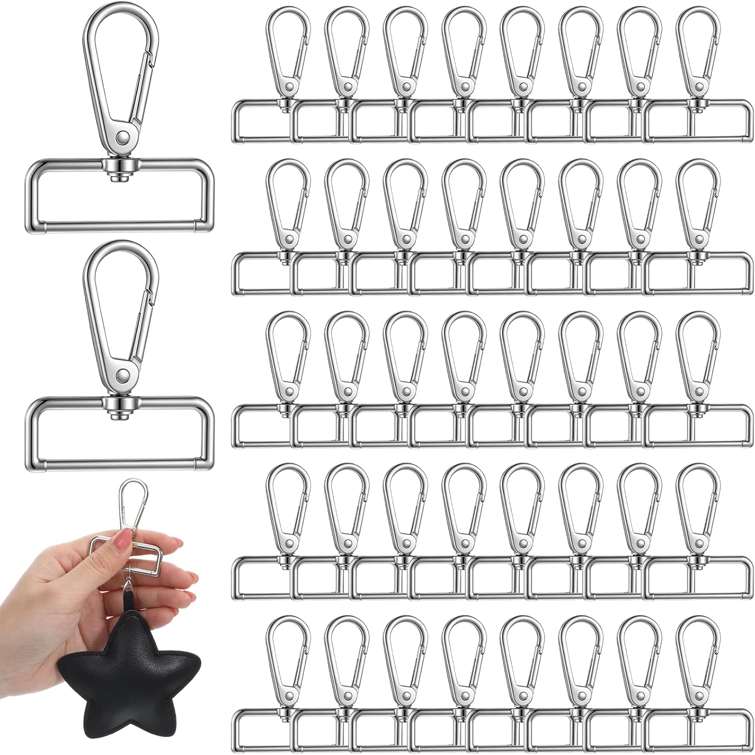40 Pcs 1-1/2 Inch Lobster Claw Swivel Clasps, D Ring Swivel Lobster Claw Clasps, Metal Lobsters Lanyard Clasp, Push Gate Snap Hooks for DIY Crafts Keychain Purse Bag Making