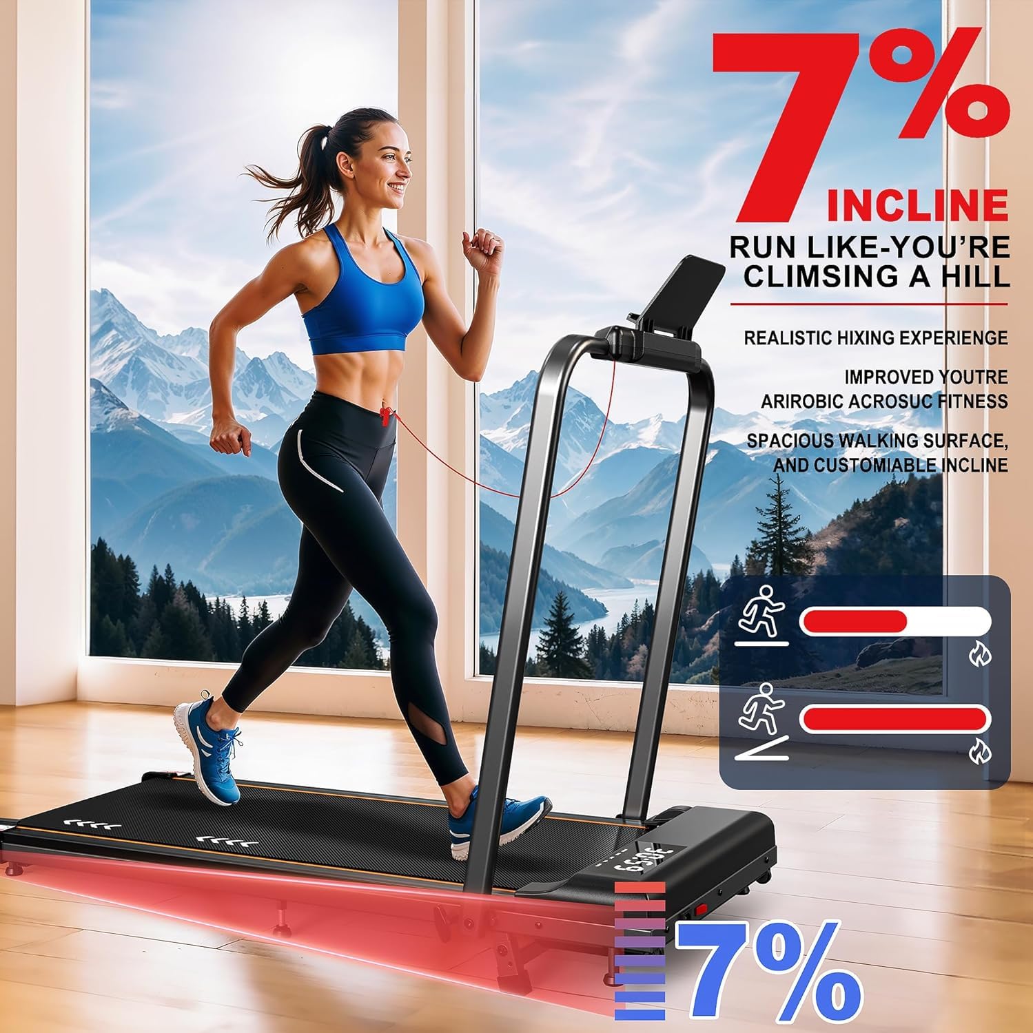 Cinta de Correr Plegable, Walking Pad con Motor de 2,5CV, 120 kg de Capacidad de Carga, Velocidad de 1-12 km/h, con Pendiente, Banda de Rodadura de 7 Capas, sin Necesidad de instalación