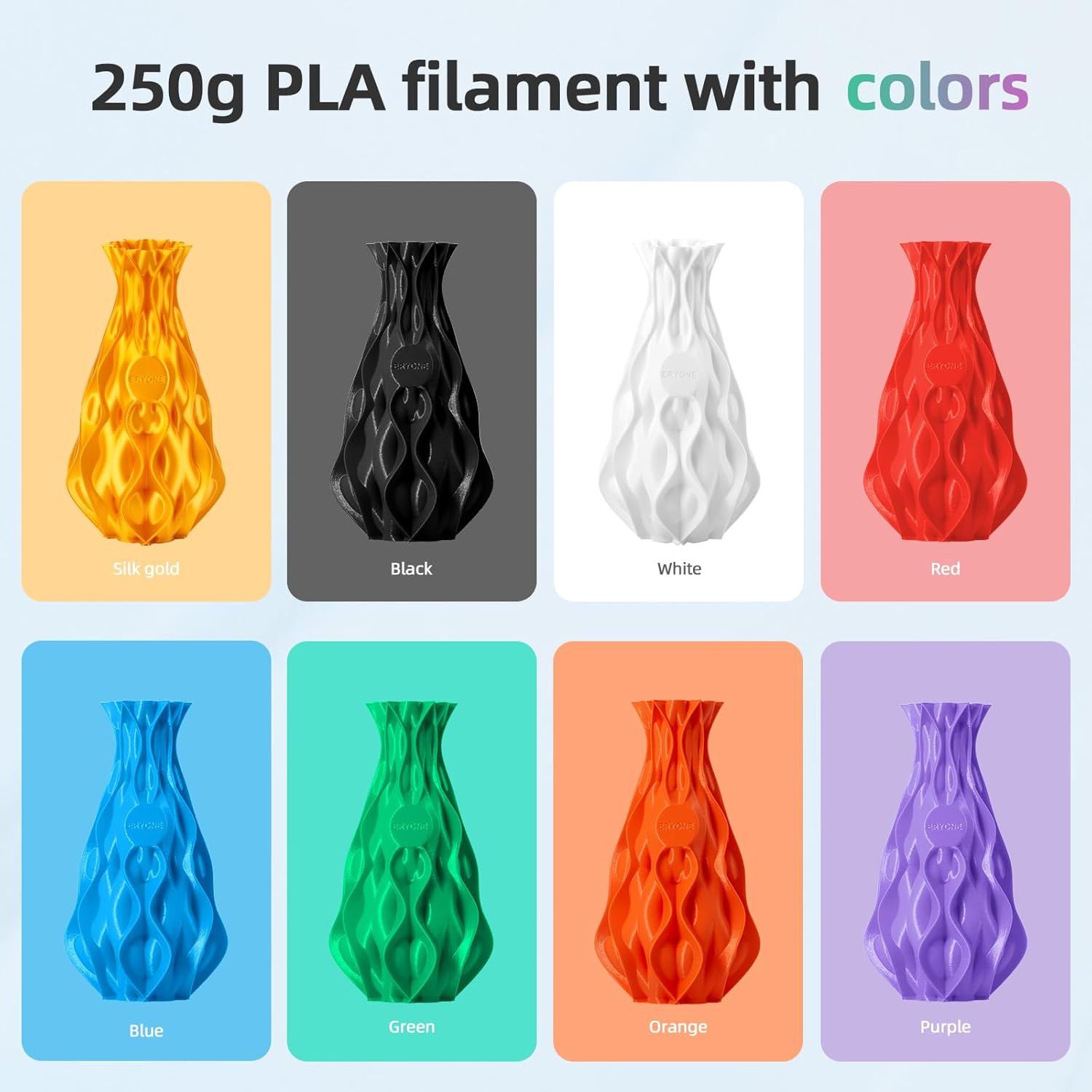 ERYONE PLA Filament 3D Printer Filament Bundle Multicolor 1.75mm +/- 0.03mm, PLA Filament 250g Spool,8 Rolls, Versatile Colors
