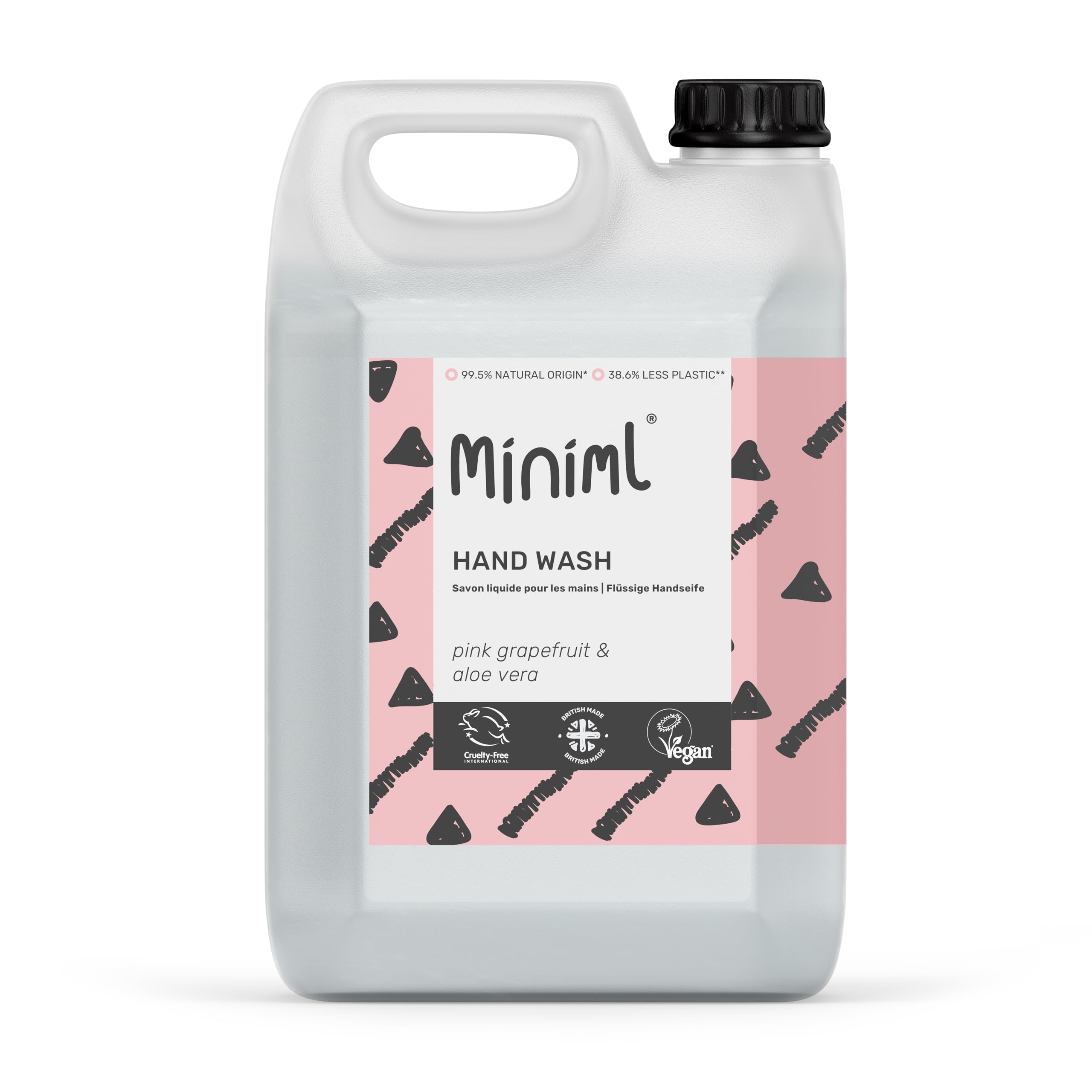 Miniml Hand Soap Wash Liquid 5L Refill - Pink Grapefruit & Aloe Vera Scented Eco Friendly Hand Washing Liquid for Soft and Sensitive Skin Care - 100% Vegan & Cruelty Free