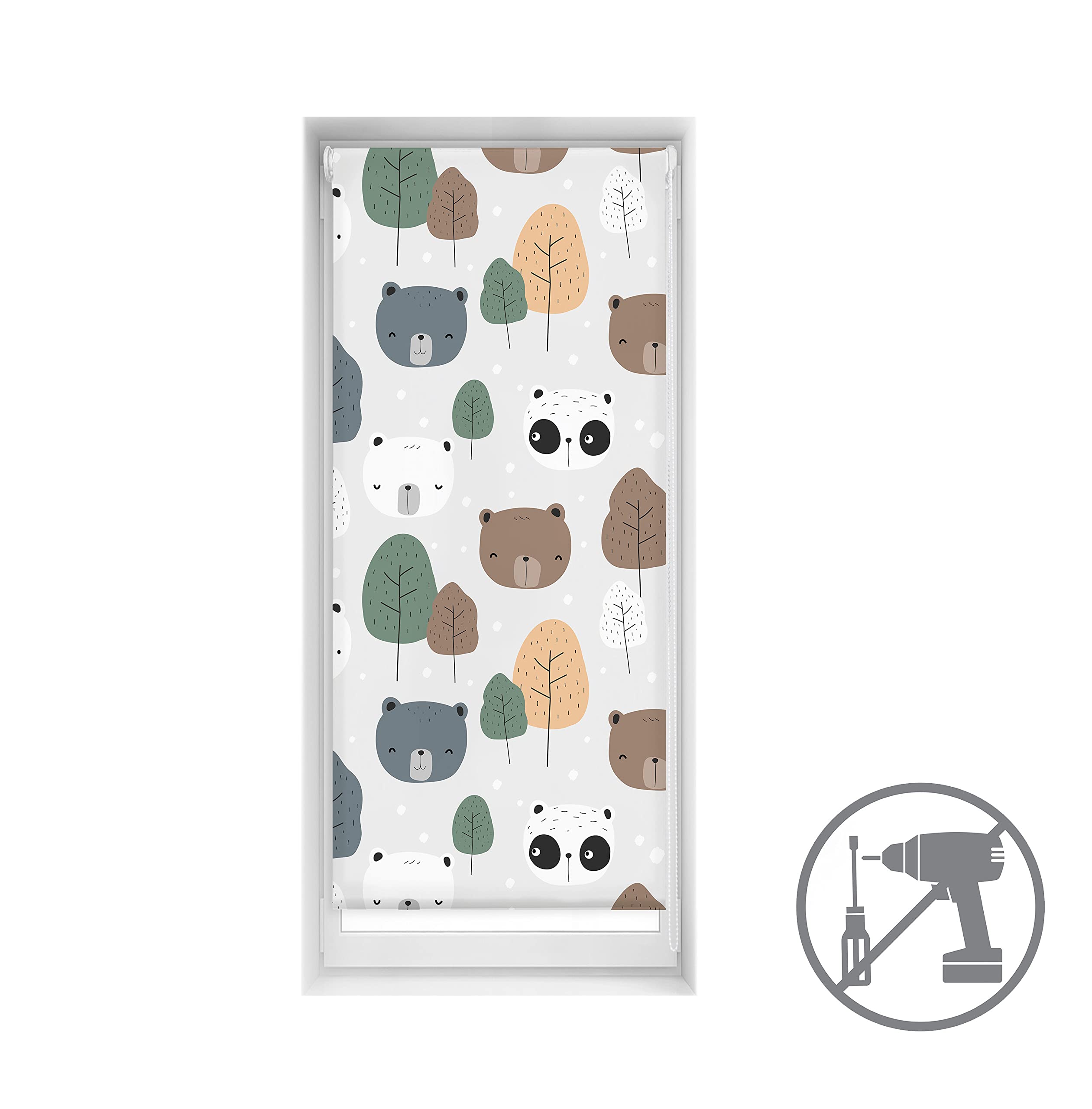 Blindecor Store occultant sans perçage Motif Blackout imprimé numérique Bear 60 x 150 cm Taille du Tissu 57 x 145 cm