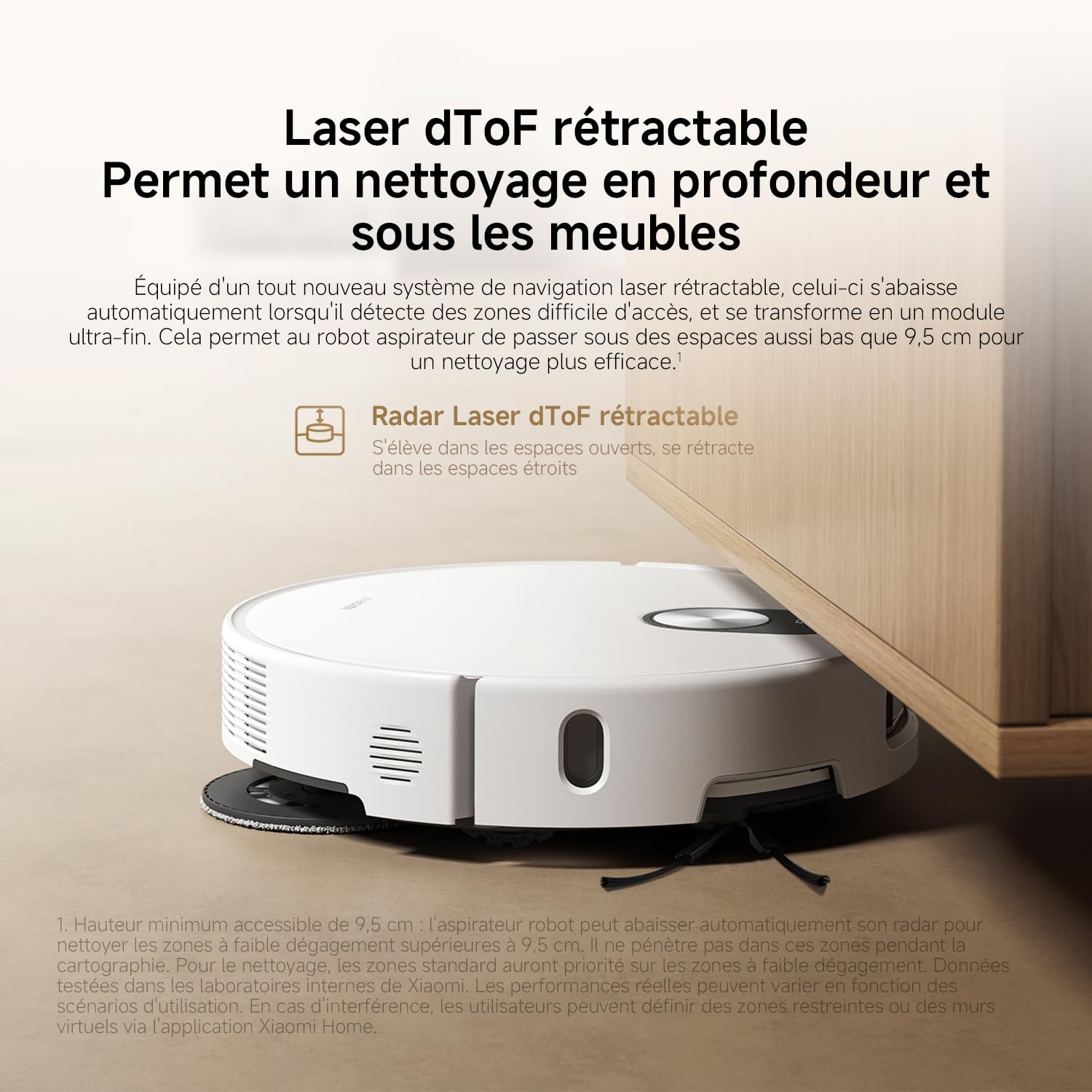 XIAOMI Robot Vacuum 5, Aspiration 20 000 Pa, AutoNettoyage à Eau Chaude 80 °C, Bras Doubles pour Coins, Navigation Laser dToF, Serpillère rétractable, Système Anti-emmêlement.