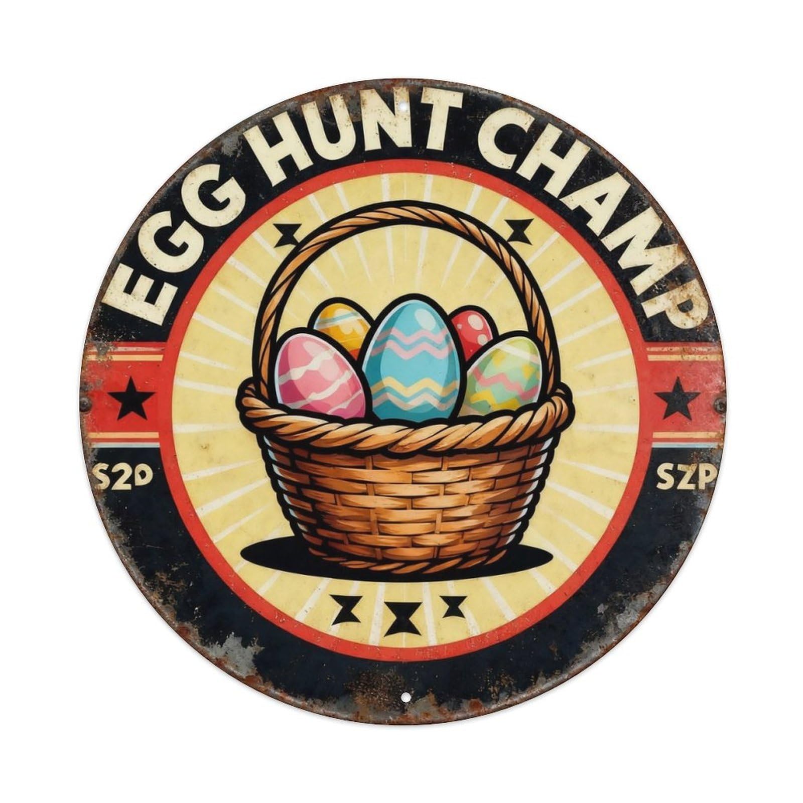 Vintage Easter Egg Hunt Champ Metal Tin Sign Plaque