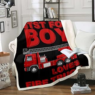 Fire Truck Sherpa Blanket Room Decor Kids Car Blanket Fire Engine Red Fire Truck Vehicle Throw Blanket Emergency Rescue Plush Blanket For Kids Boys Girls Firefighter Car, Black Twin 60