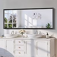 Vista 23 de Espejo de Baño de 30" x 36", Espejo de Pared Negro Mate con Marco de Metal, Espejo Rectangular Decorativo de Tocador para Dormitorio Baño Sala