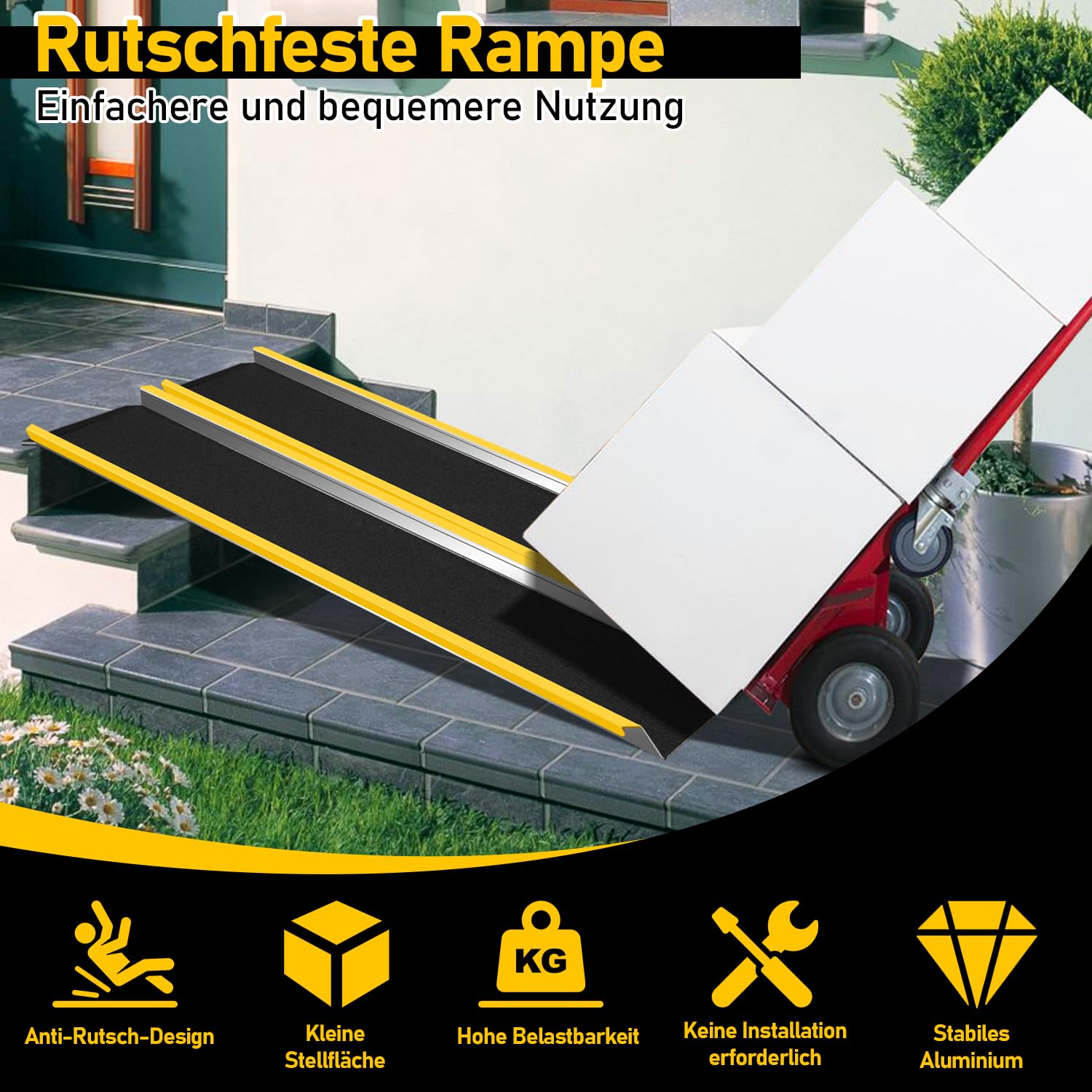 2 Stück Auffahrrampe, 118cm Alu Rollstuhlrampe, Laderampe Tragfähigkeit 300kg, rutschfest Hunderampe, ATV Quad Motorradrampe, PKW Anhängerrampe, Verladerampe für Motorrad, Rollstuhl