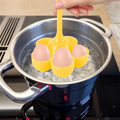 Miniatura 3 de Cocedor de huevos de 5 agujeros, caldera de huevos de silicona resistente al calor, bandeja de huevos sin BPA con asas, estante para huevos, taza de