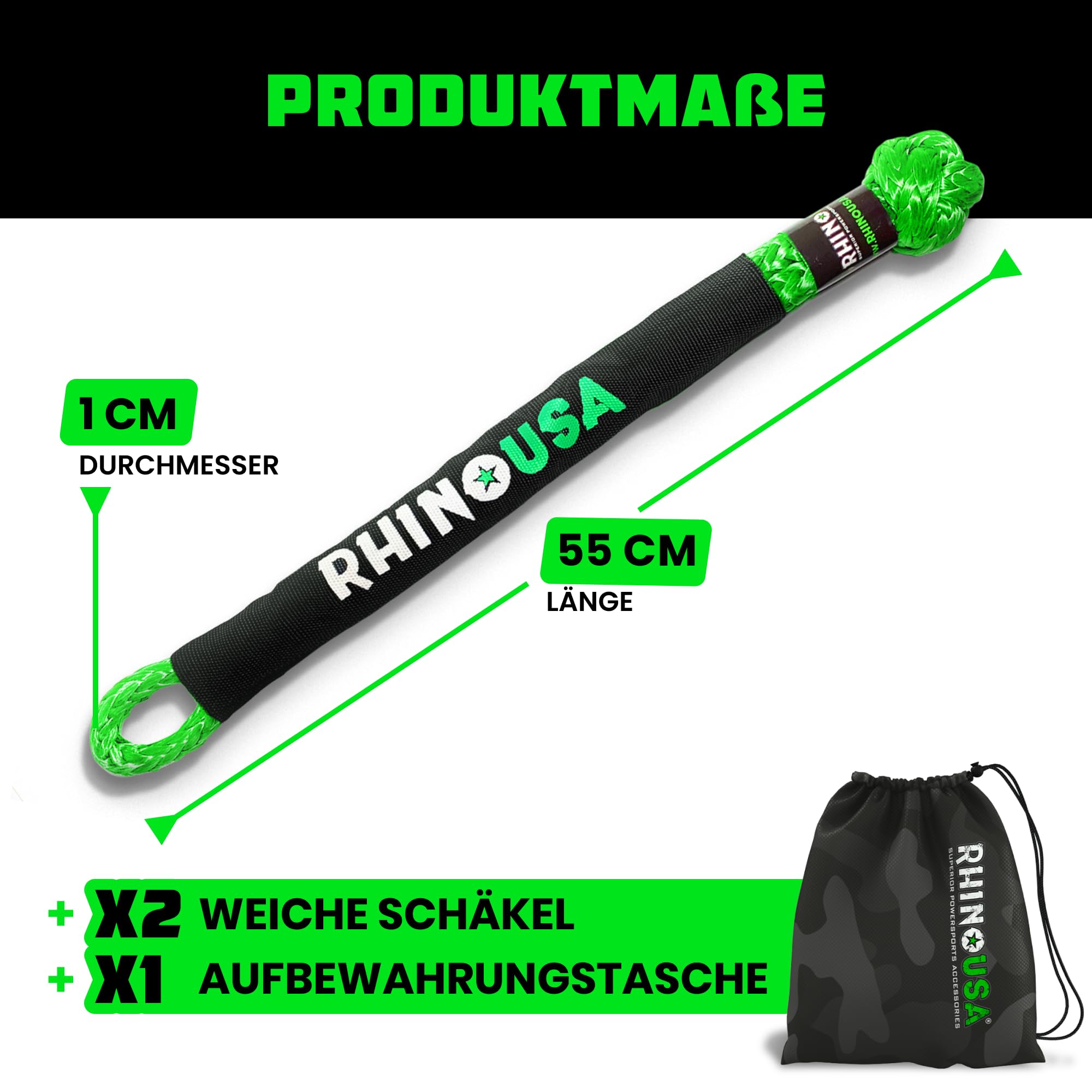 Rhino USA Synthetisches Softschäkel-Seil (2er-Pack) – 1 cm x 56 cm (14.243 kg Mindestbruchfestigkeit) Offroad Softschäkel-Bergungsset für LKW, UTV, ATV – Kompatibel mit Jeep, Toyota, Ford & mehr!