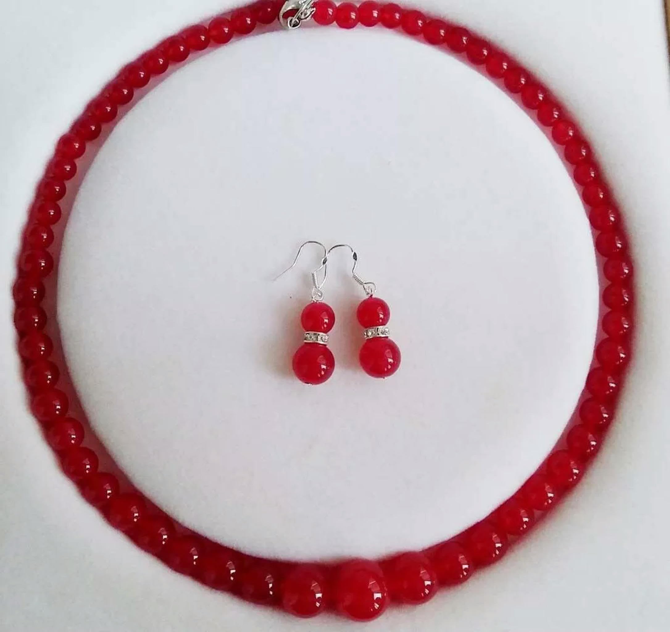 Parure en véritable jade rouge gemme 6-14mm de qualité supérieure