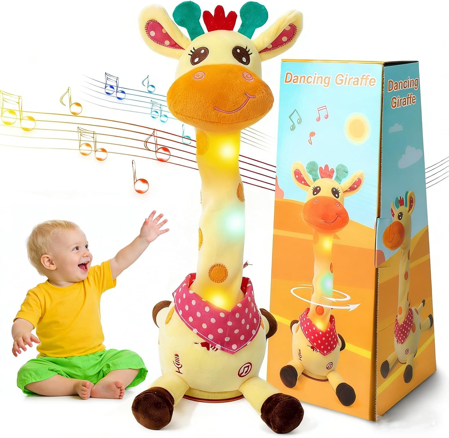 Dancing Talking Giraffe Baby Toy, Interactive Easter Plush Toy Giraffe Tummy Time Toy, Repeats What You Say, 10 Children’s Songs Adjustable Volume Easter Gift for Toddlers 3-18 Months 1-3 Years Old