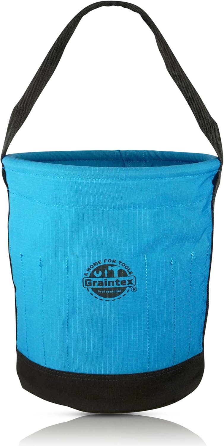 Graintex Canvas Utility Bucket 12"x10"x15". Tapered Tool Bucket, Reinforced Base & Carry Handle, Ripstop Canvas, Multi-Purpose Bag for Jobsite, Gardening, Home Use - Beige