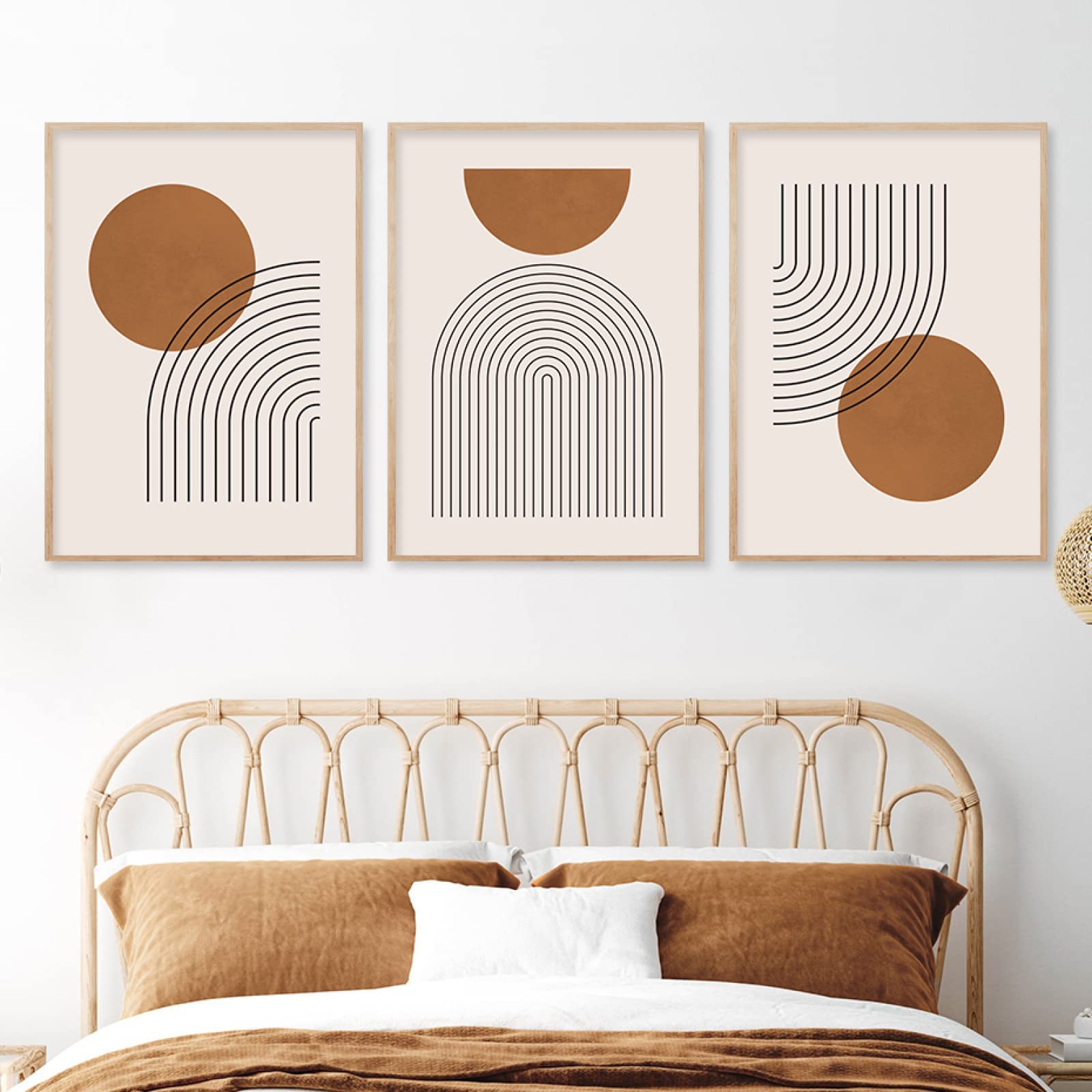 3 Tableaux Abstraits Sur Toile - Décoration Murale Minimaliste Beige Lignes Géométriques - Pour Salon, Chambre (60x70 Cm Sans Cadre)
