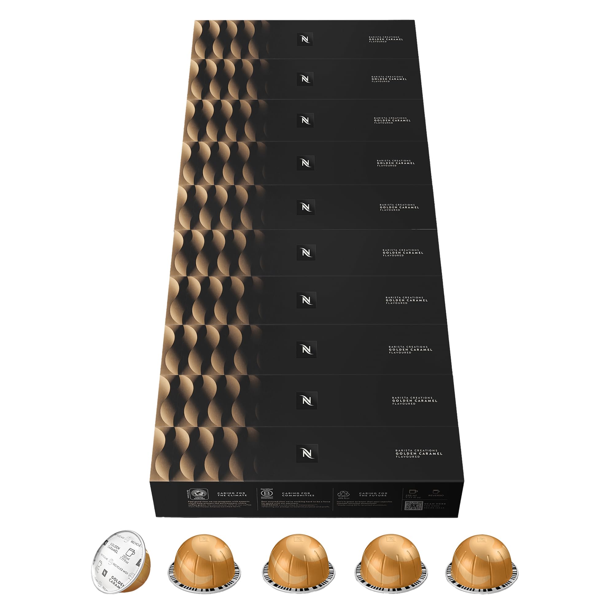 NESPRESSO VERTUO Golden Caramel 100 Kaffeekapseln | Arabica Kaffee, Karamell Aroma, Ideal für große Kaffeetasse & Milchrezepte