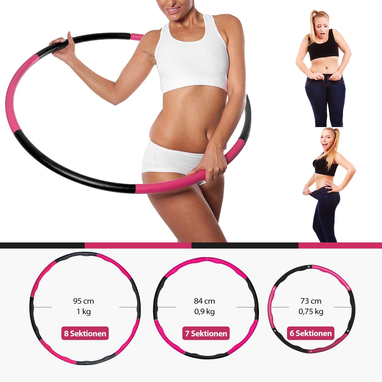 Hula Hoop Reifen für Erwachsene & Kinder, Gewichtsabnahme und Massage, 6-8 teiliger Abnehmbarer - Fitnessreifen Hula Hoop
