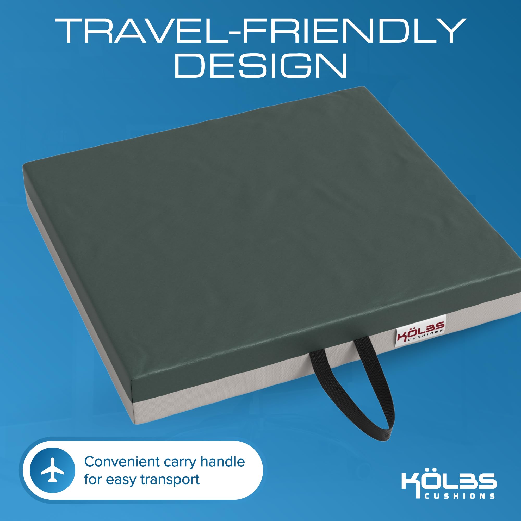 Kölbs Gel Extreme Cojín de Asiento para Silla de Ruedas, Alivio del Dolor de coxis, ciática y coxis, Ideal para Oficina, Cocina, sillas de Ruedas y Coche, Asiento de 40,6 x 40,6 cm, Grosor de 7,6 cm