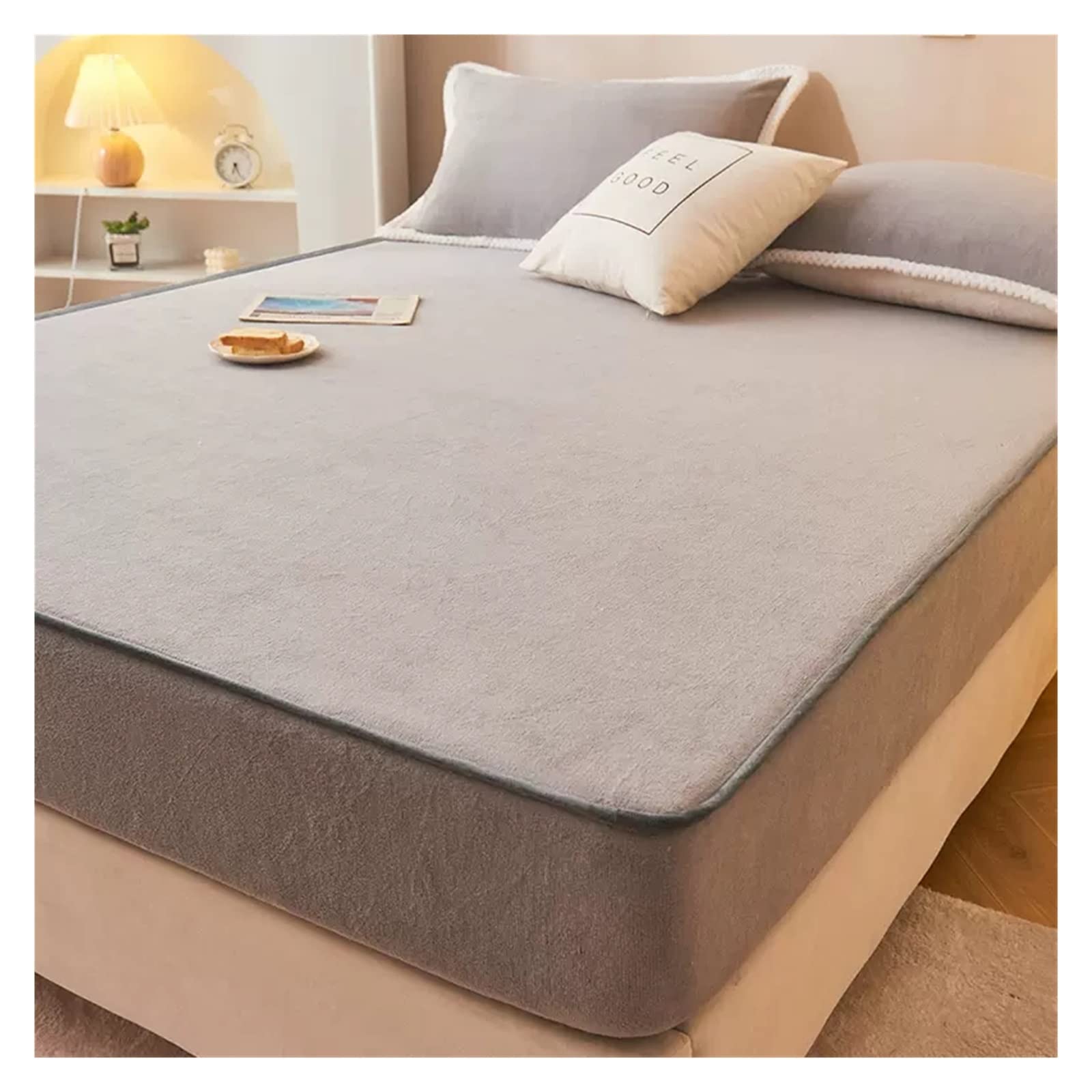 Bettlaken,Spannbettlaken,Matratzenschoner,Bettüberwurf,Verdicktes Flanell Einzelbett Spannbettlaken Verdickung Im Winter rutschfest Waschbar (Color : Solid colour2, Size : 150x200cm)